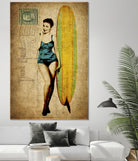 Pinup Girl Surfing by GI ArtLab on GIANT ART - yellow vintage