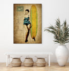Pinup Girl Surfing by GI ArtLab on GIANT ART - yellow vintage