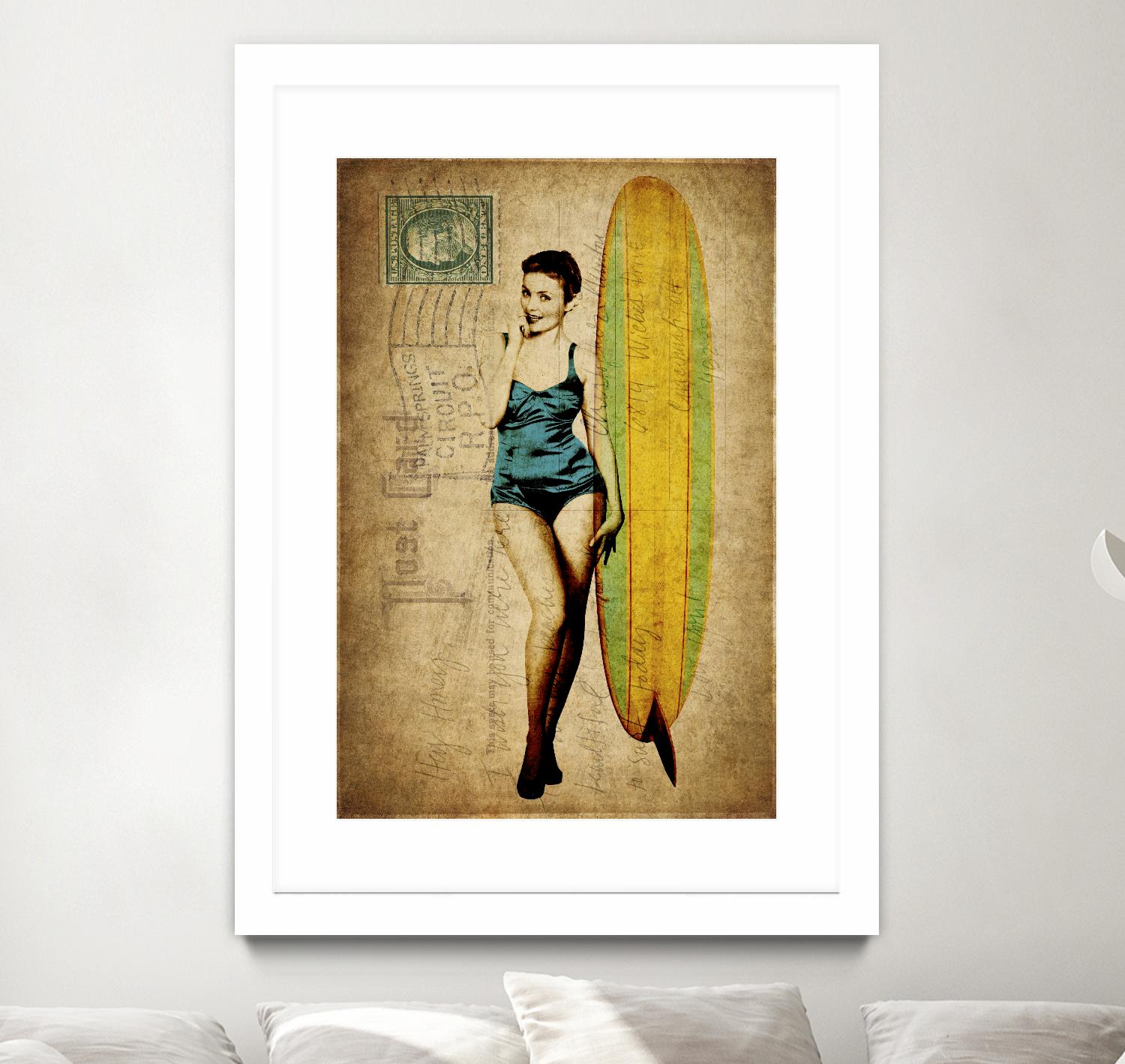 Pinup Girl Surfing by GI ArtLab on GIANT ART - yellow vintage