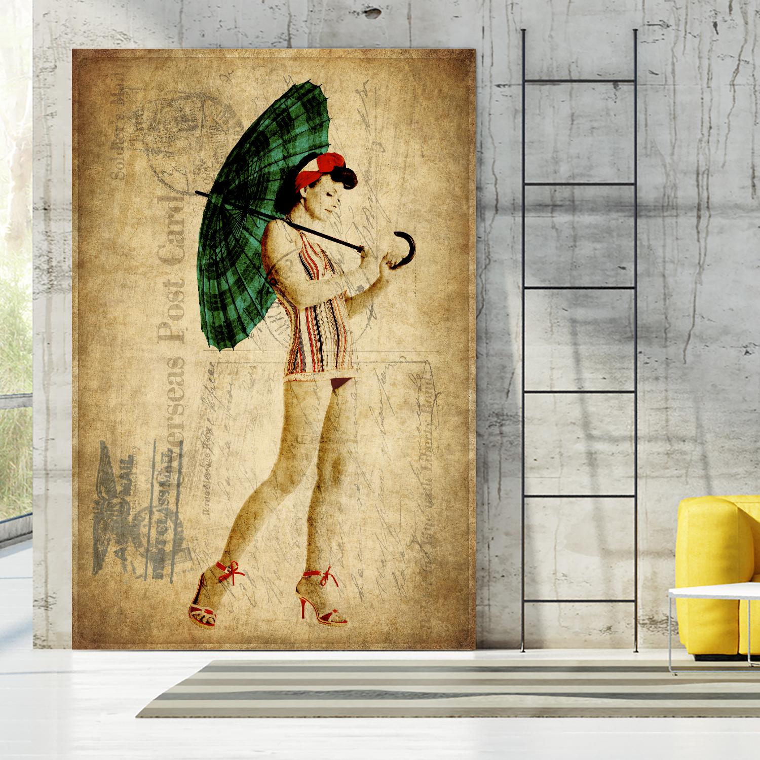 Pinup Girl in the Shade by GI ArtLab on GIANT ART - green vintage