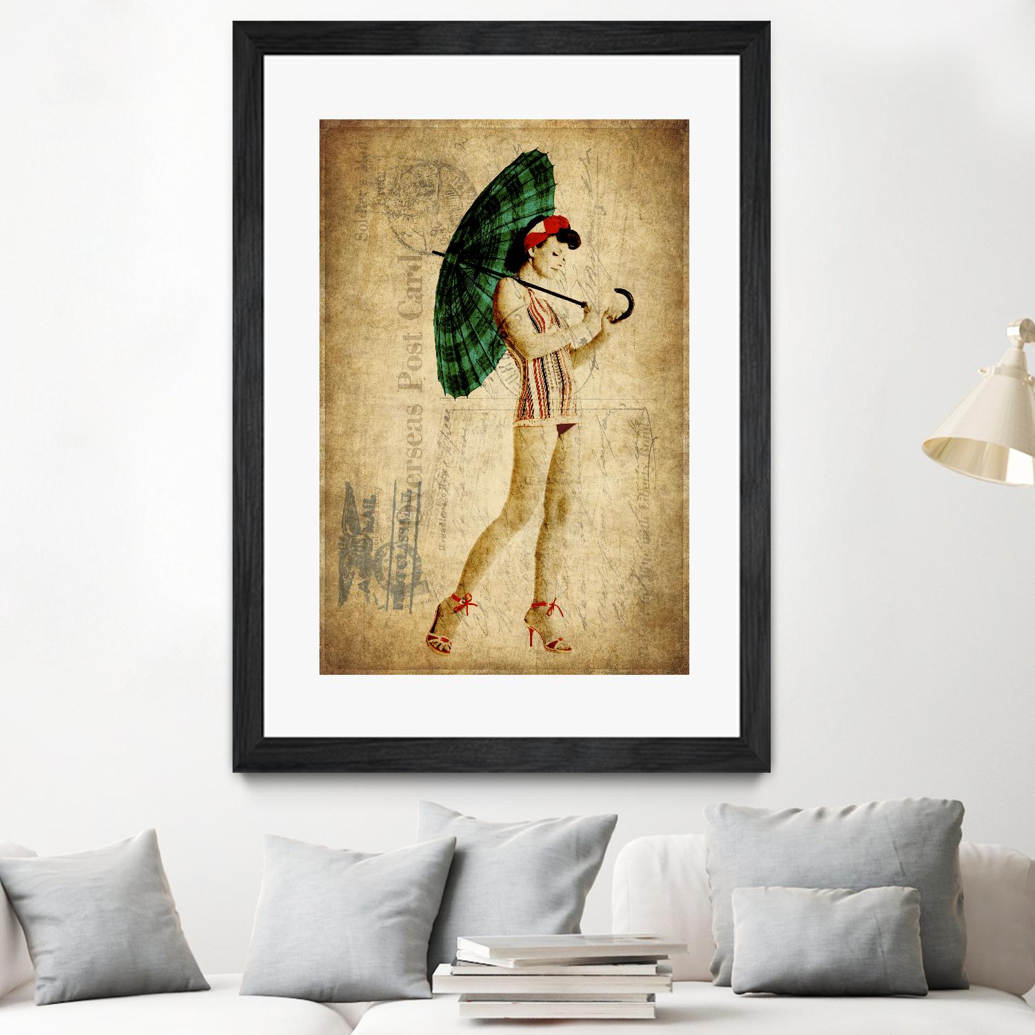 Pinup Girl in the Shade by GI ArtLab on GIANT ART - green vintage