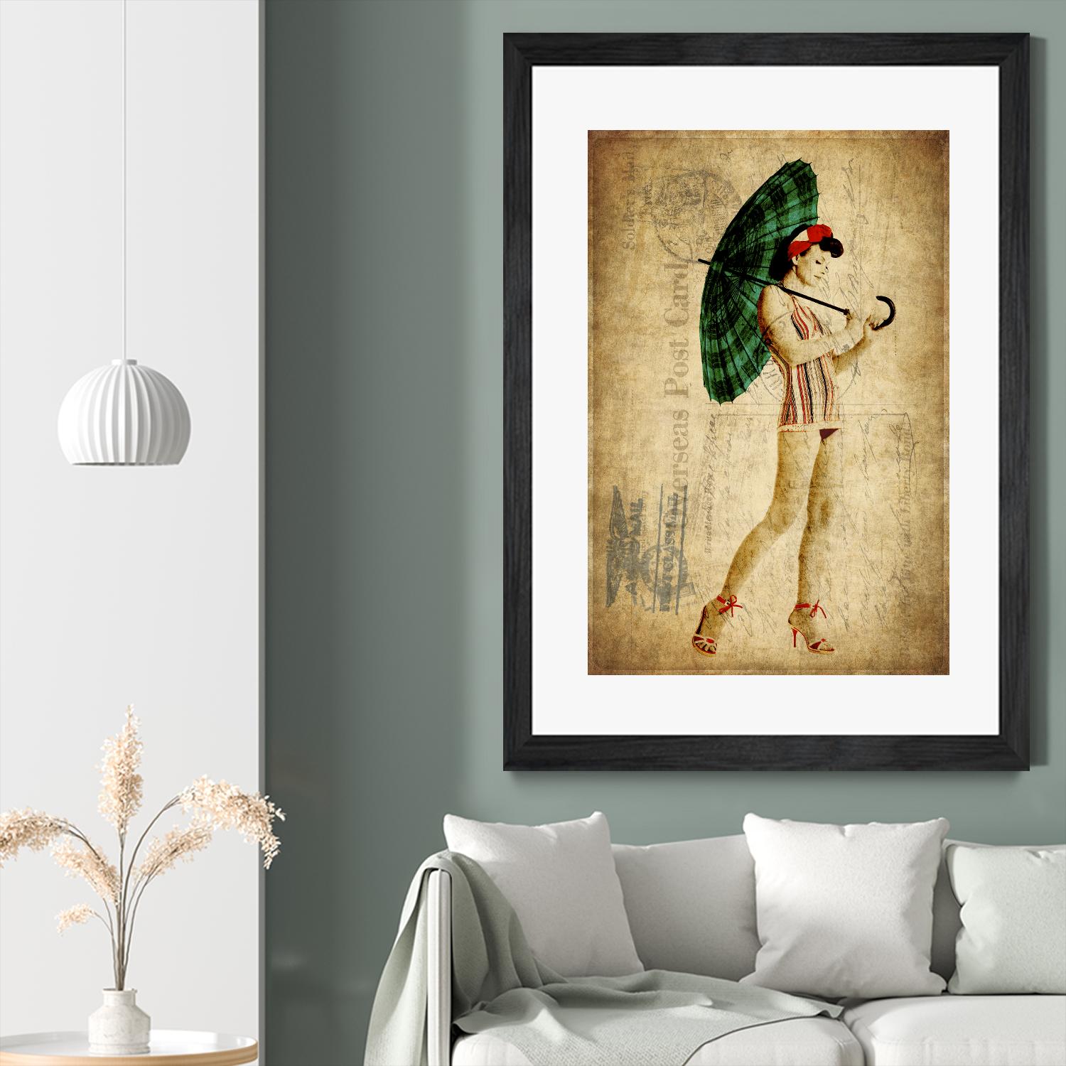 Pinup Girl in the Shade by GI ArtLab on GIANT ART - green vintage