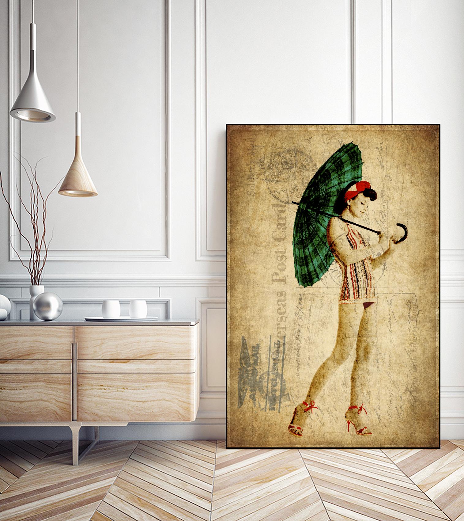 Pinup Girl in the Shade by GI ArtLab on GIANT ART - green vintage