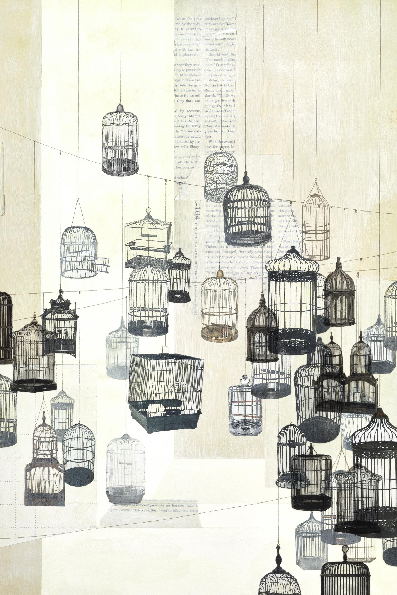 Birdcages 1 by NM Studio on GIANT ART - beige contemporary bird