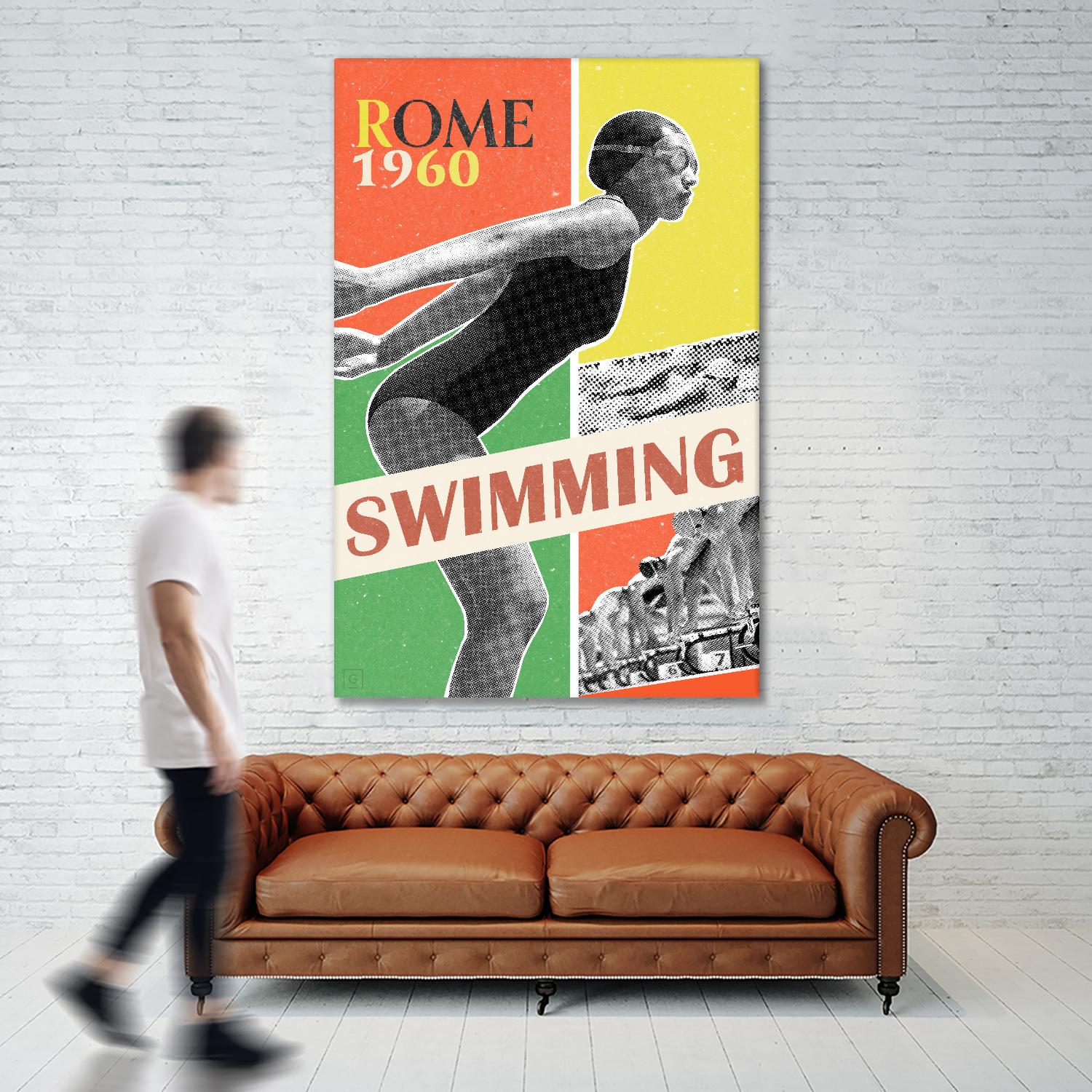 Rome Swimming 1960 by THE Studio on GIANT ART - red vintage