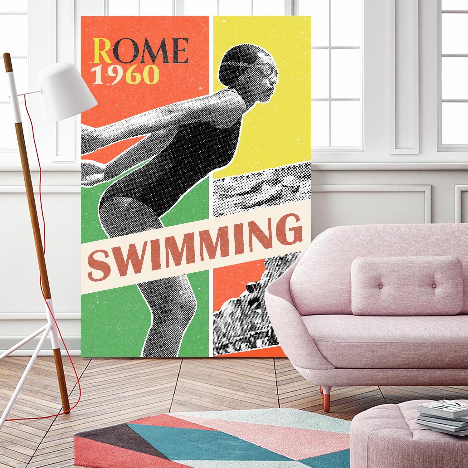 Rome Swimming 1960 by THE Studio on GIANT ART - red vintage