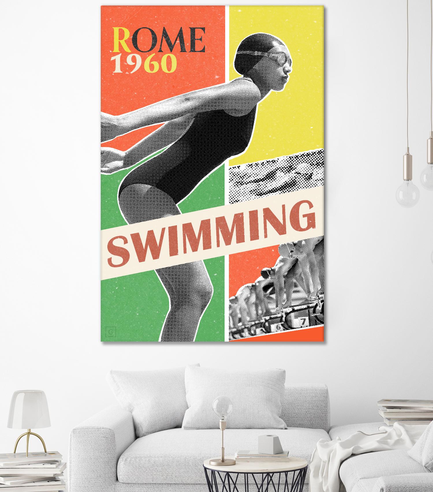 Rome Swimming 1960 by THE Studio on GIANT ART - red vintage