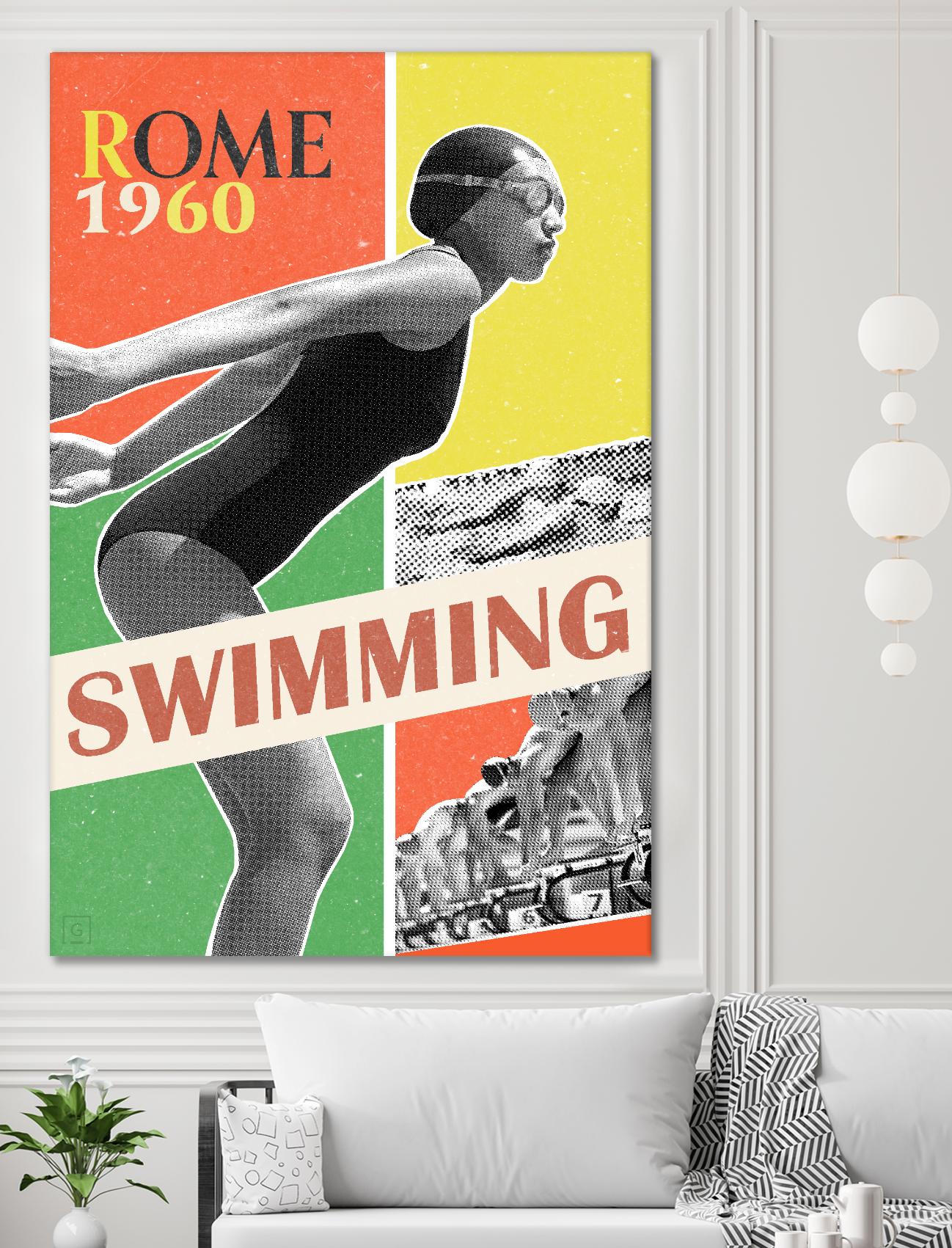 Rome Swimming 1960 by THE Studio on GIANT ART - red vintage