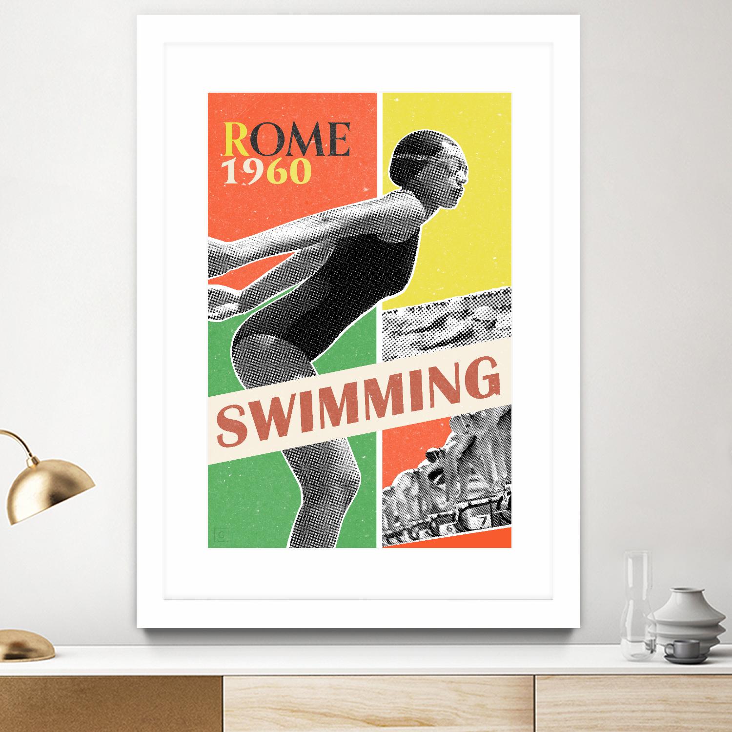 Rome Swimming 1960 by THE Studio on GIANT ART - red vintage
