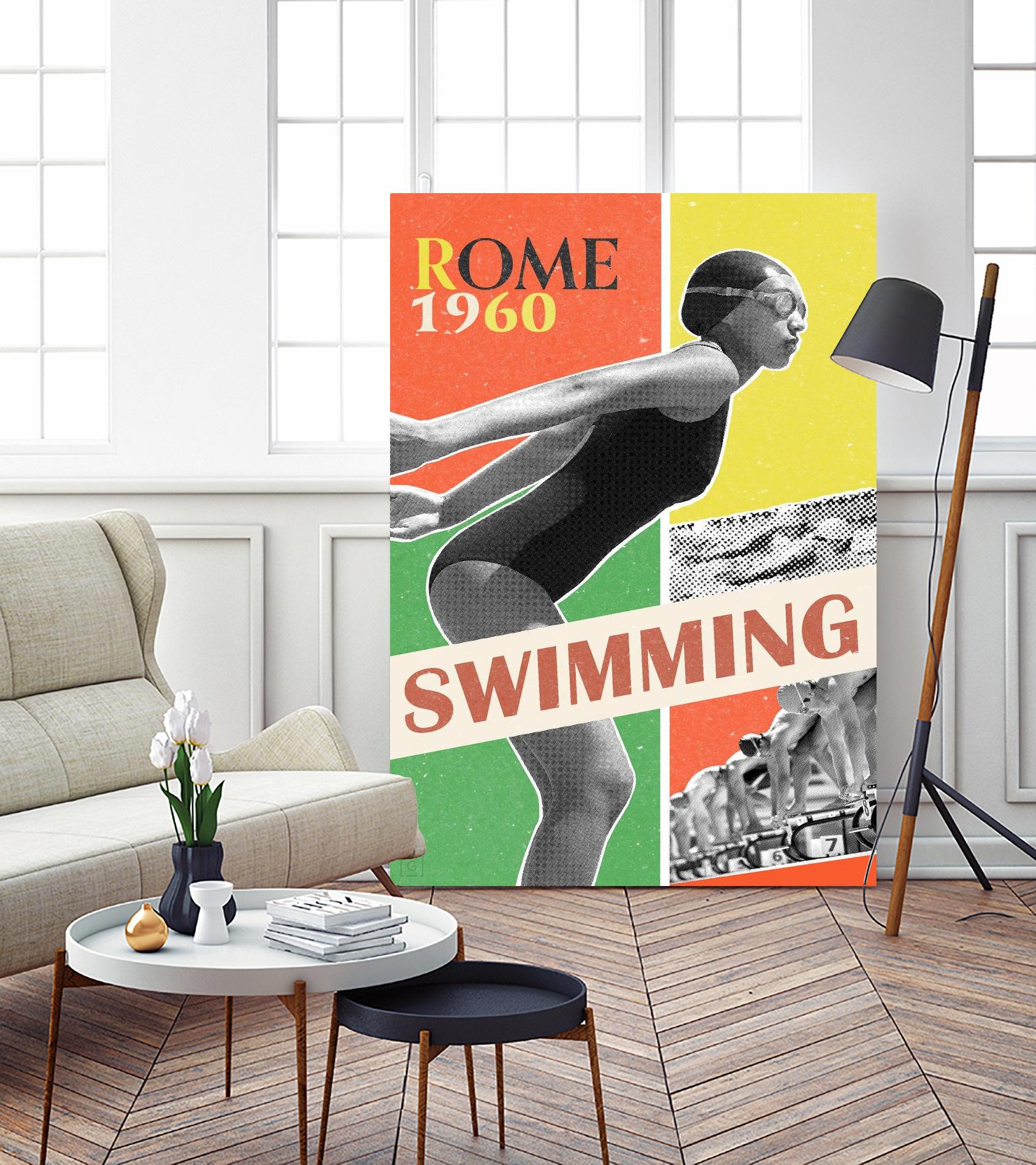 Rome Swimming 1960 by THE Studio on GIANT ART - red vintage