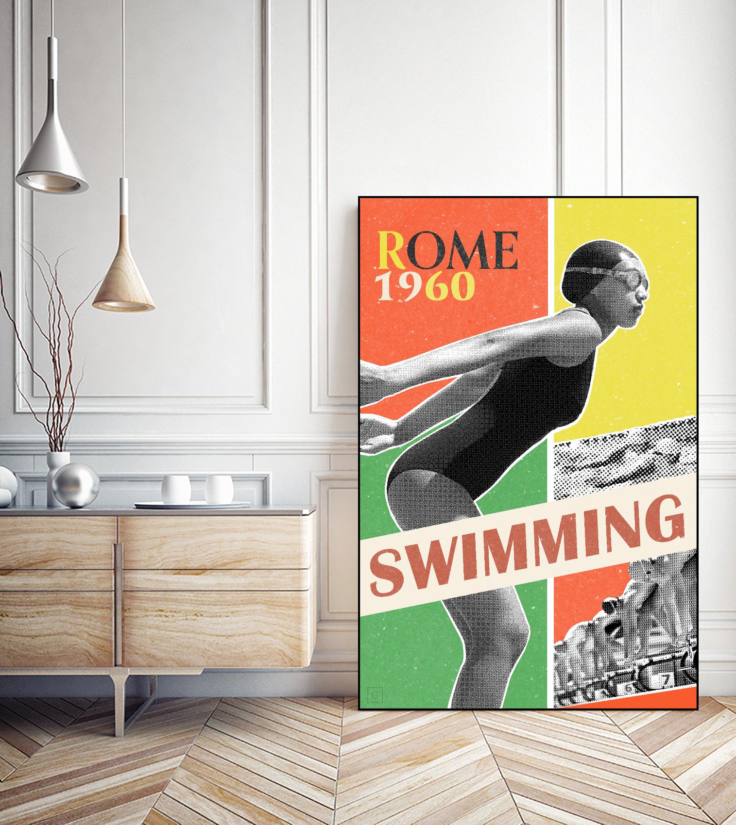Rome Swimming 1960 by THE Studio on GIANT ART - red vintage