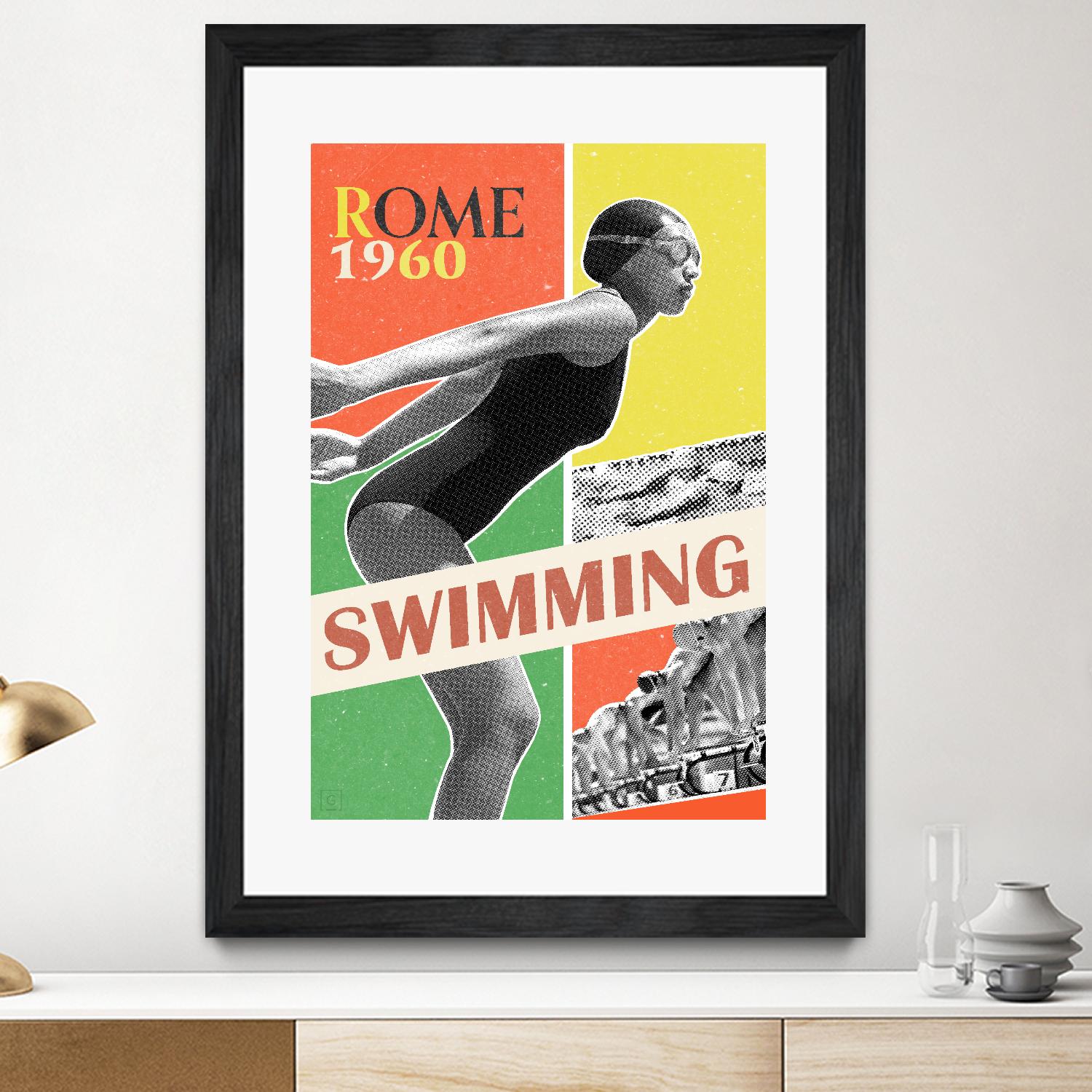 Rome Swimming 1960 by THE Studio on GIANT ART - red vintage