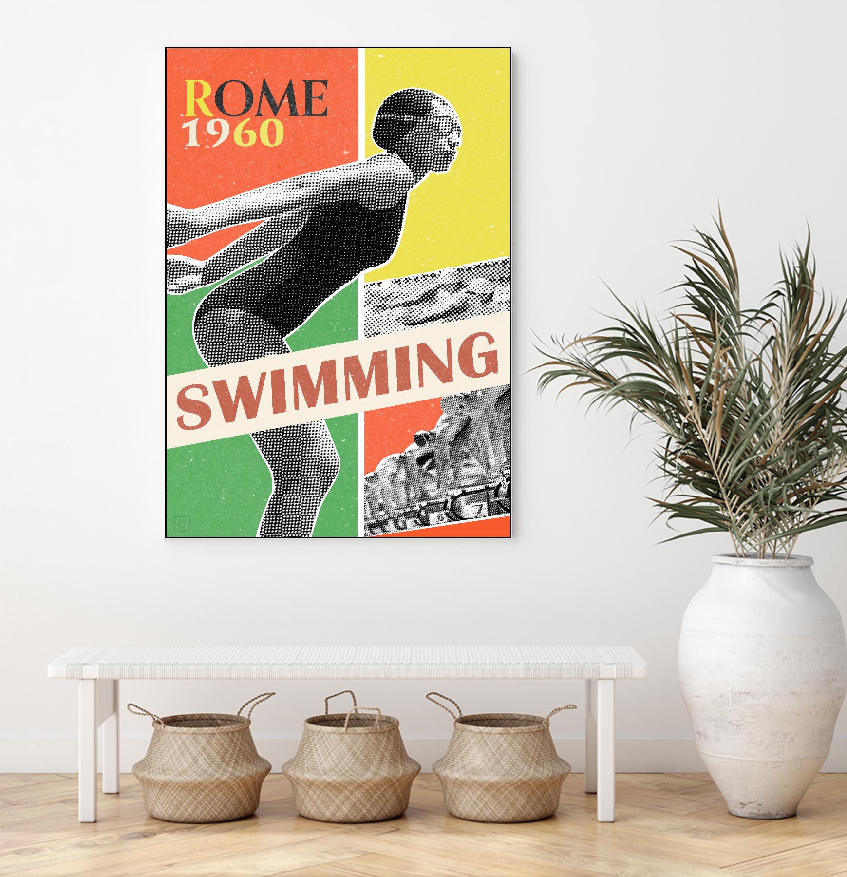 Rome Swimming 1960 by THE Studio on GIANT ART - red vintage