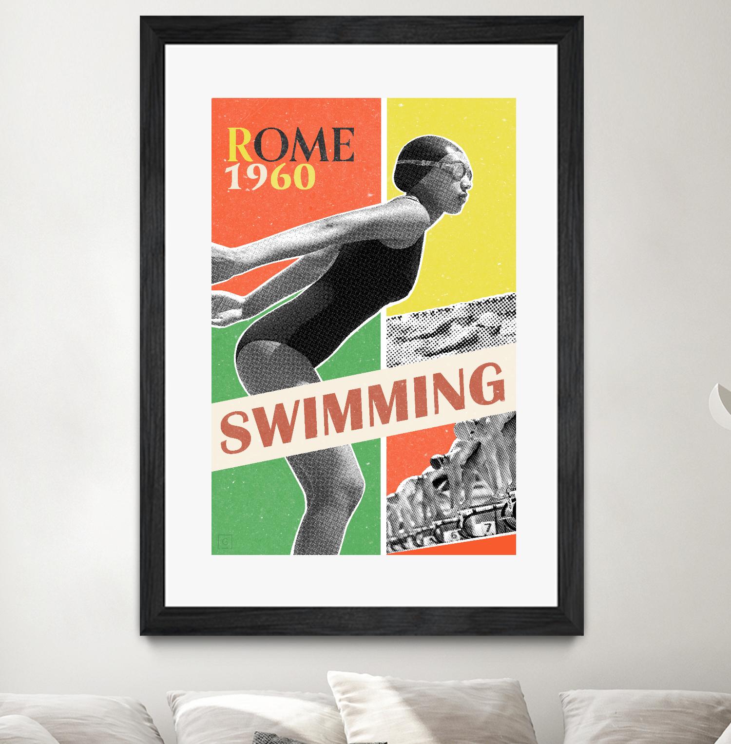 Rome Swimming 1960 by THE Studio on GIANT ART - red vintage