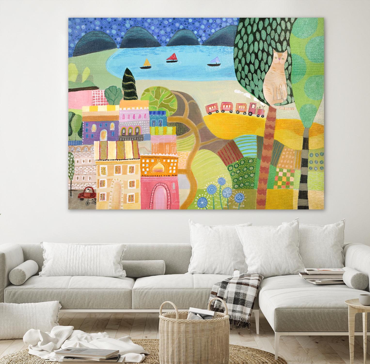 Village with Train by Nathaniel Mather on GIANT ART - green contemporary