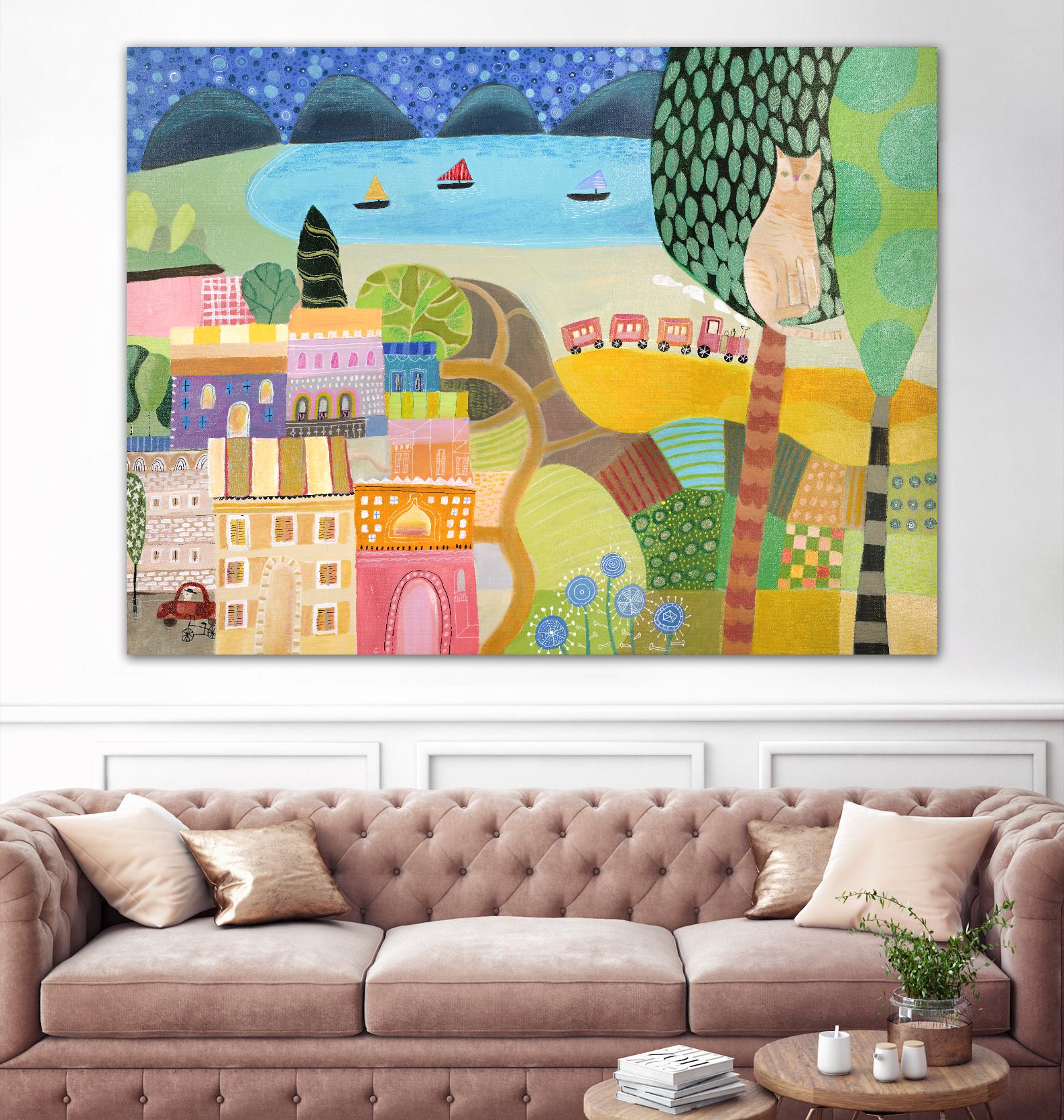 Village with Train by Nathaniel Mather on GIANT ART - green contemporary