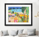 Village with Train by Nathaniel Mather on GIANT ART - green illustration maison