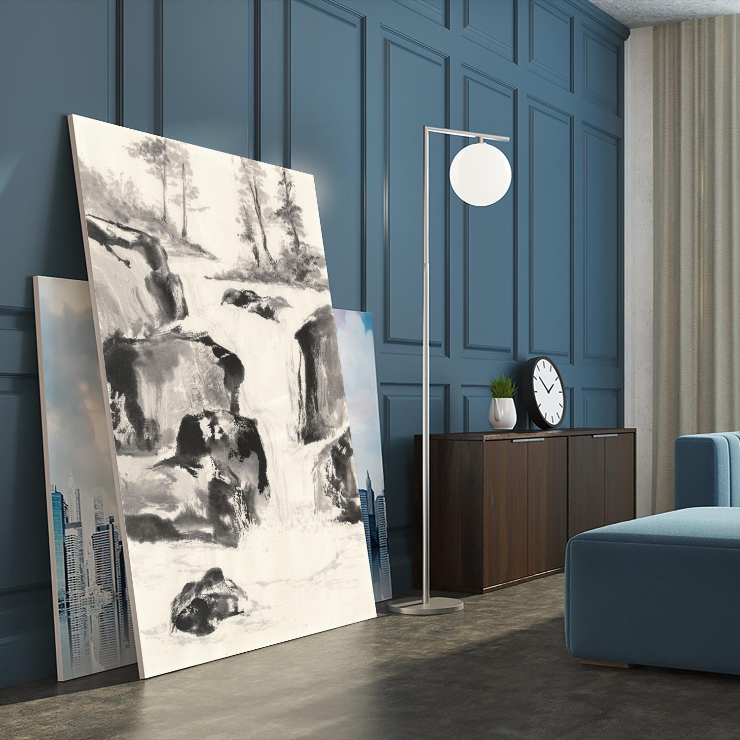 Sumi Waterfall II by Chris Paschke on GIANT ART - grey landscape