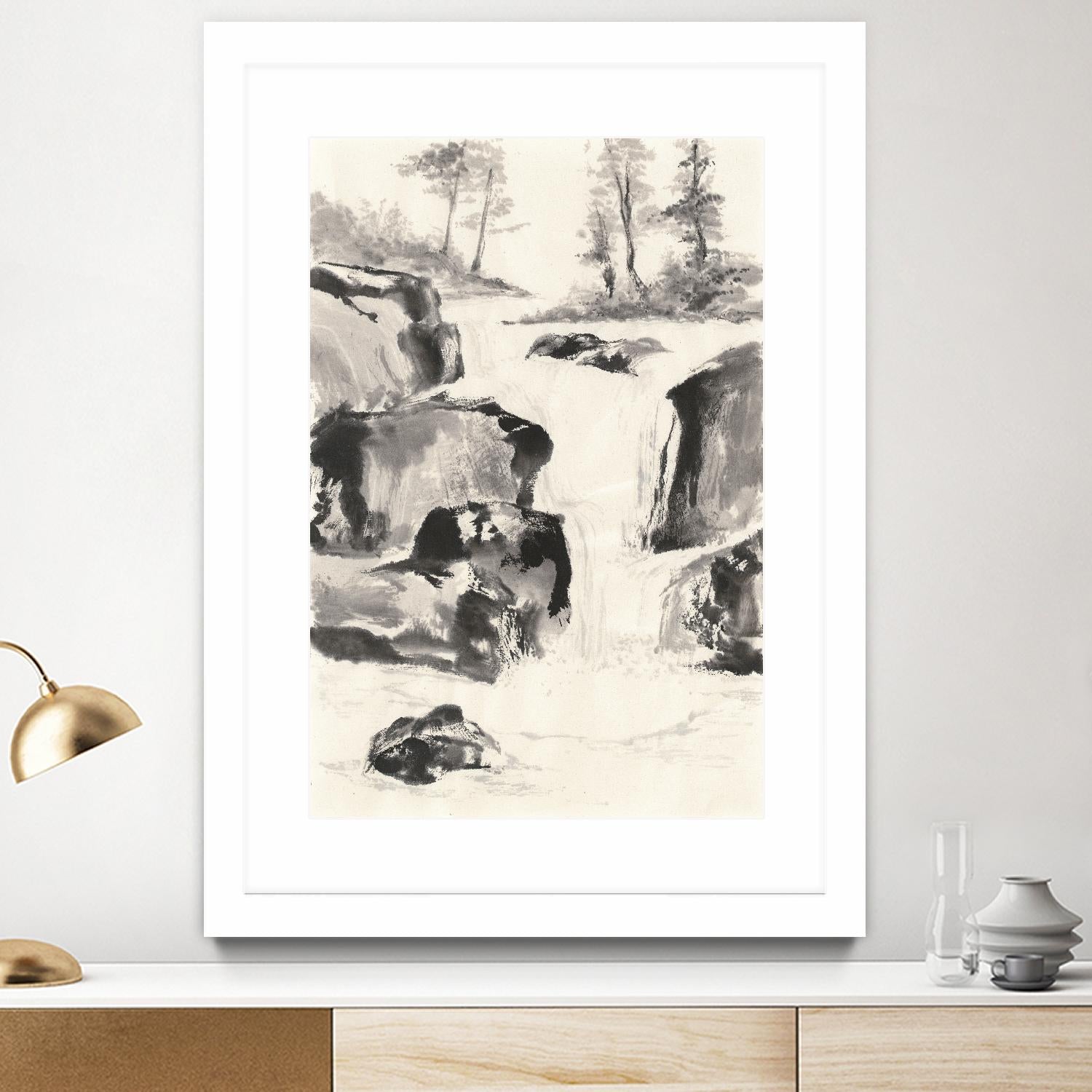 Sumi Waterfall II by Chris Paschke on GIANT ART - grey landscape