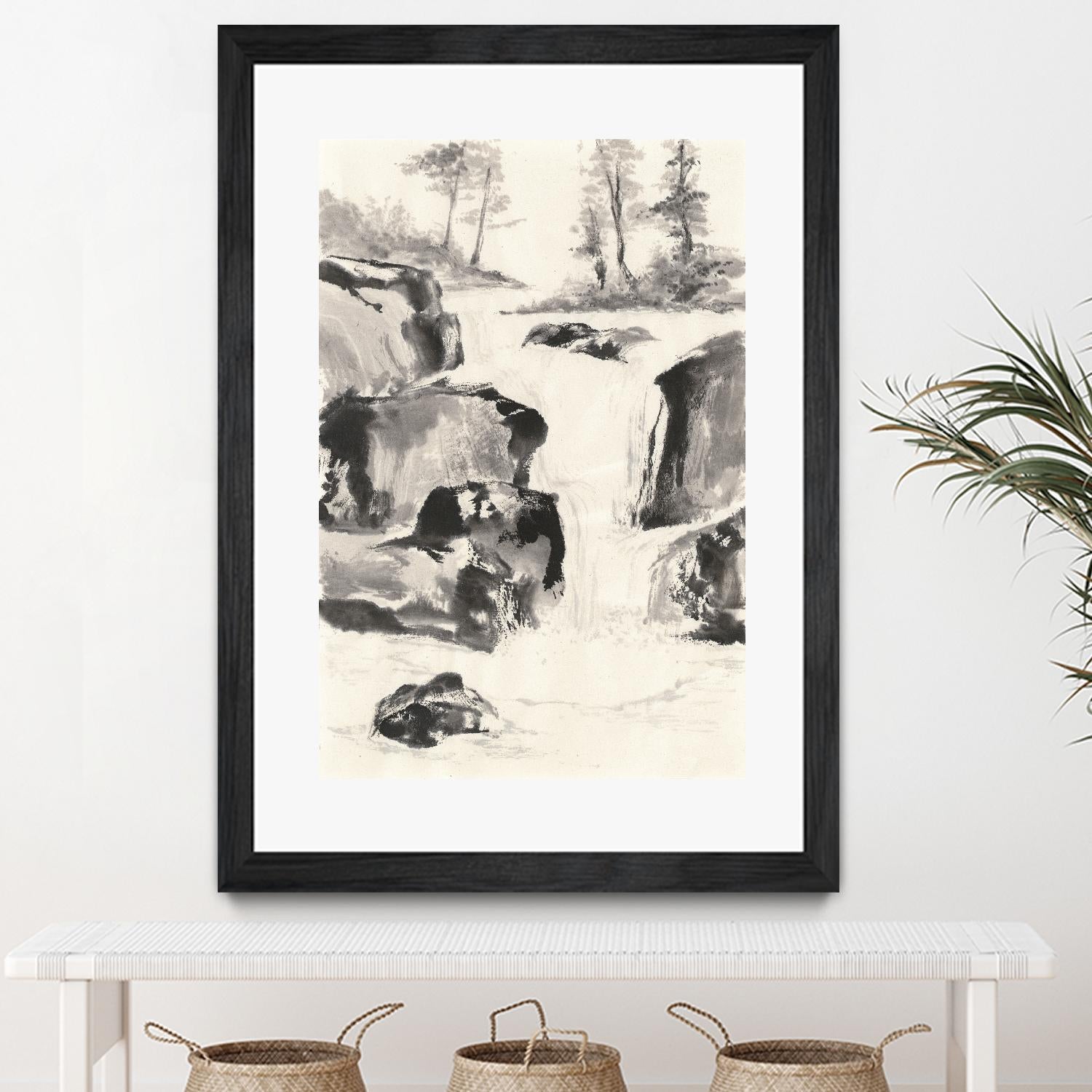 Sumi Waterfall II by Chris Paschke on GIANT ART - grey landscape