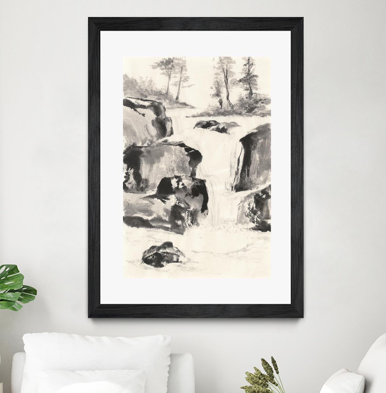 Sumi Waterfall II by Chris Paschke on GIANT ART - grey landscape