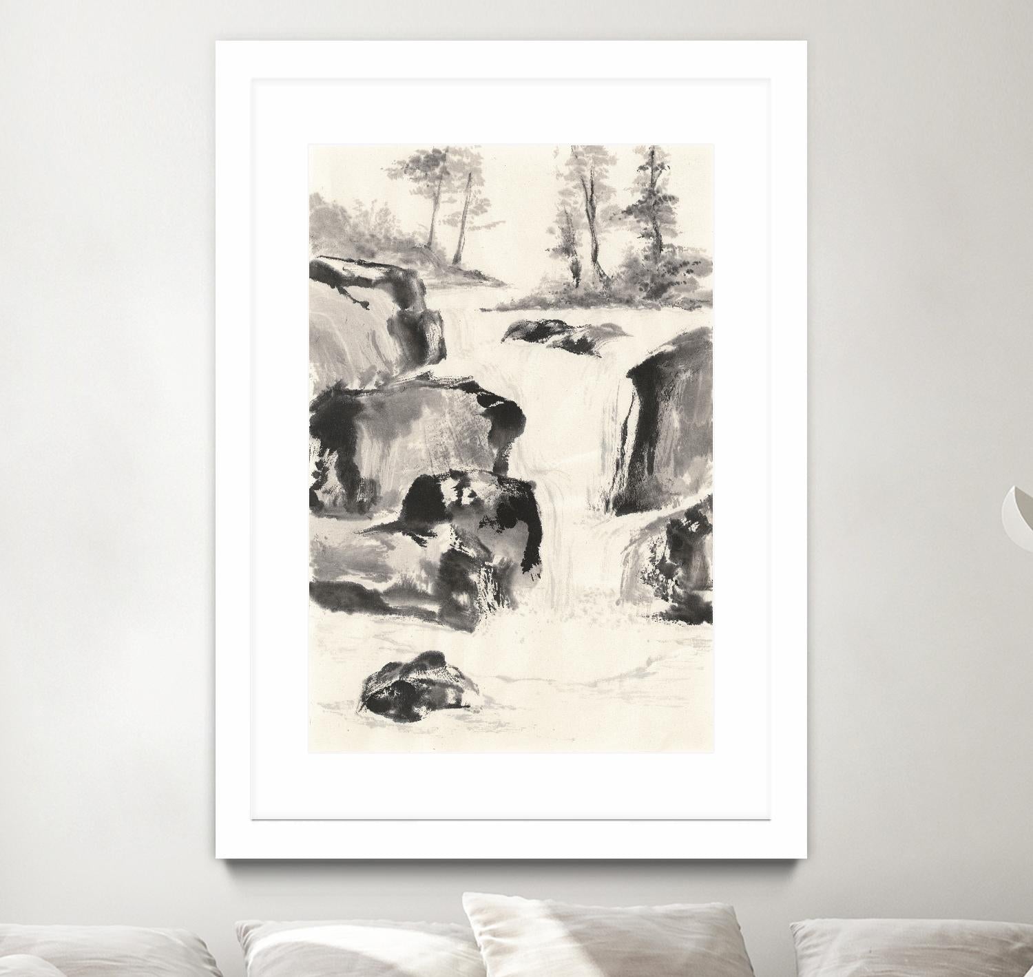 Sumi Waterfall II by Chris Paschke on GIANT ART - grey landscape