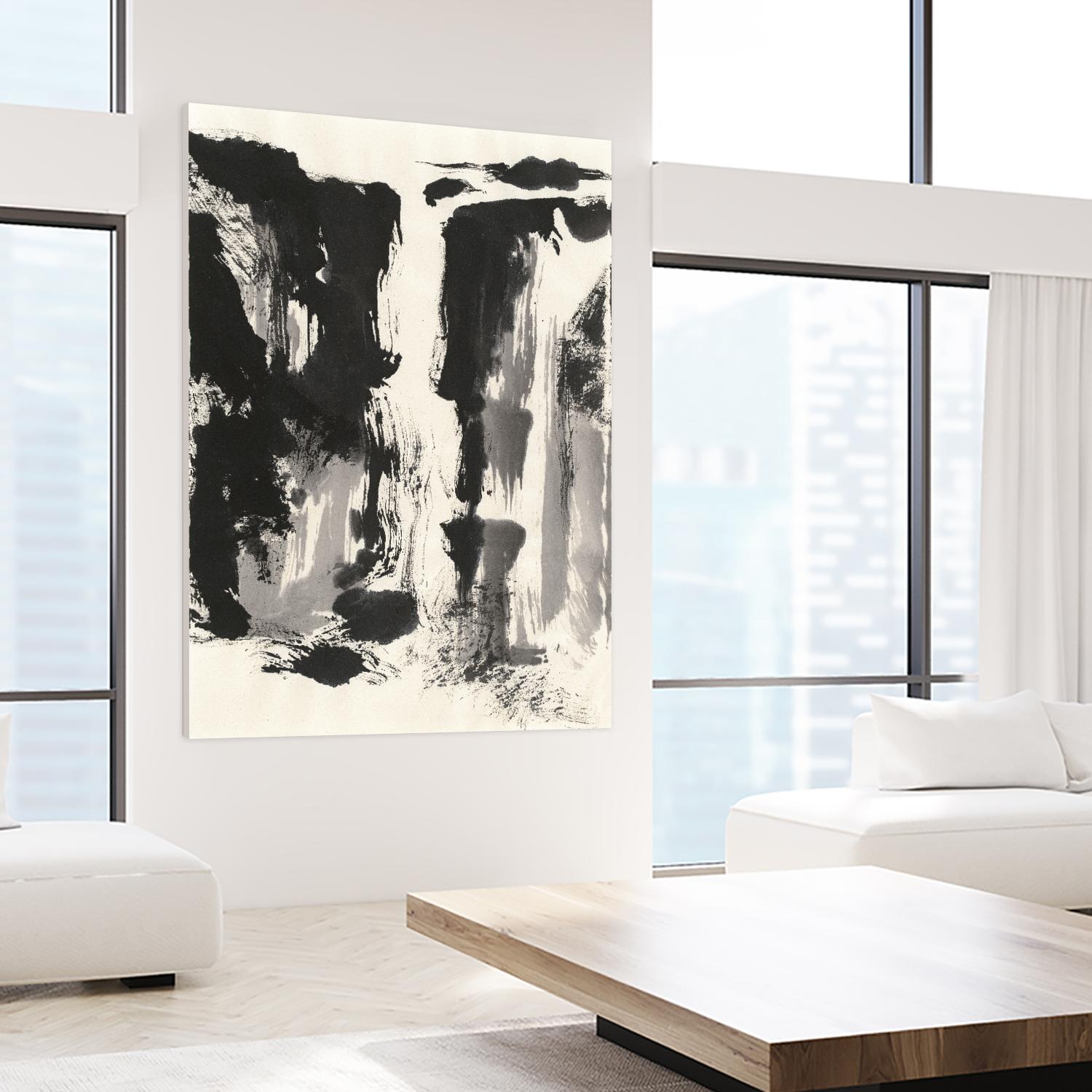 Sumi Waterfall View IV by Chris Paschke on GIANT ART - grey landscape