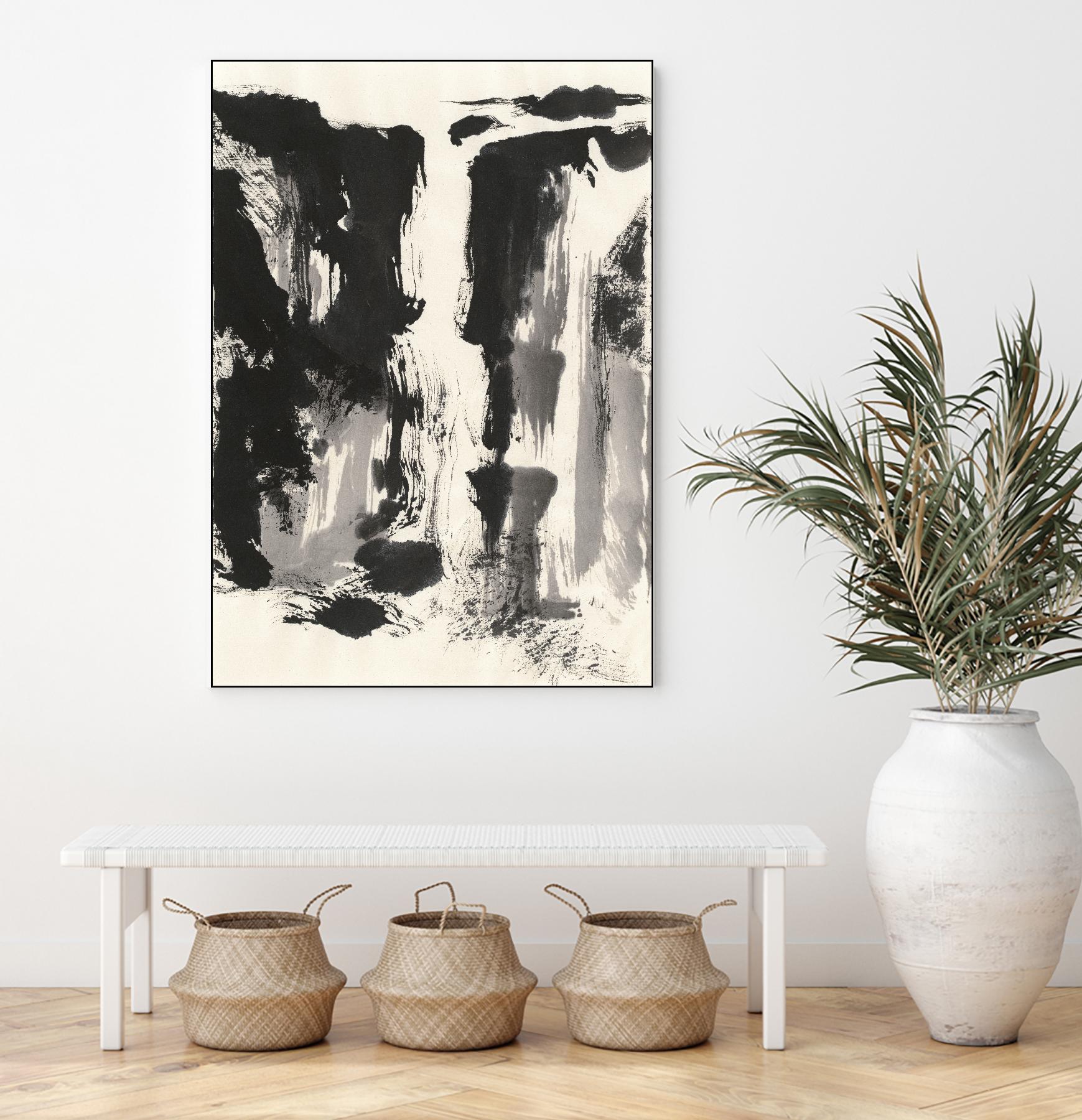 Sumi Waterfall View IV by Chris Paschke on GIANT ART - grey landscape