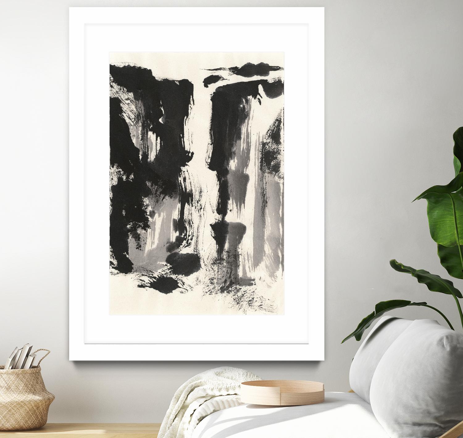 Sumi Waterfall View IV by Chris Paschke on GIANT ART - grey landscape