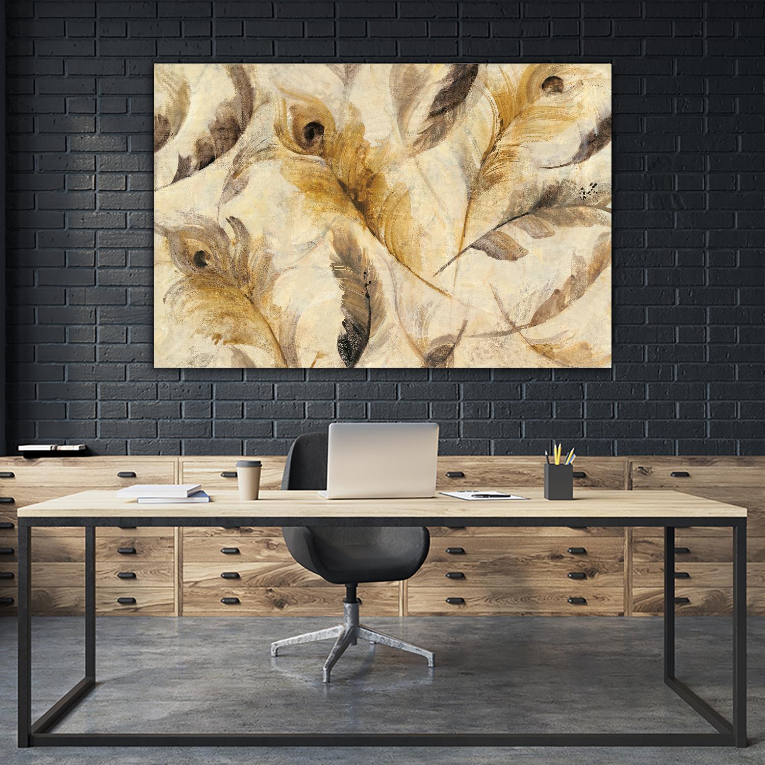 Feather Toss by Albena Hristova on GIANT ART - yellow contemporary