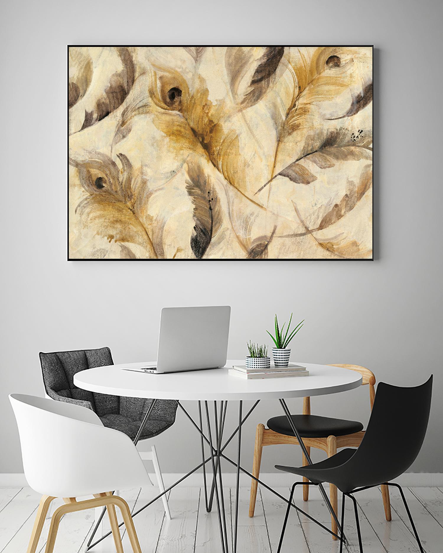 Feather Toss by Albena Hristova on GIANT ART - yellow contemporary