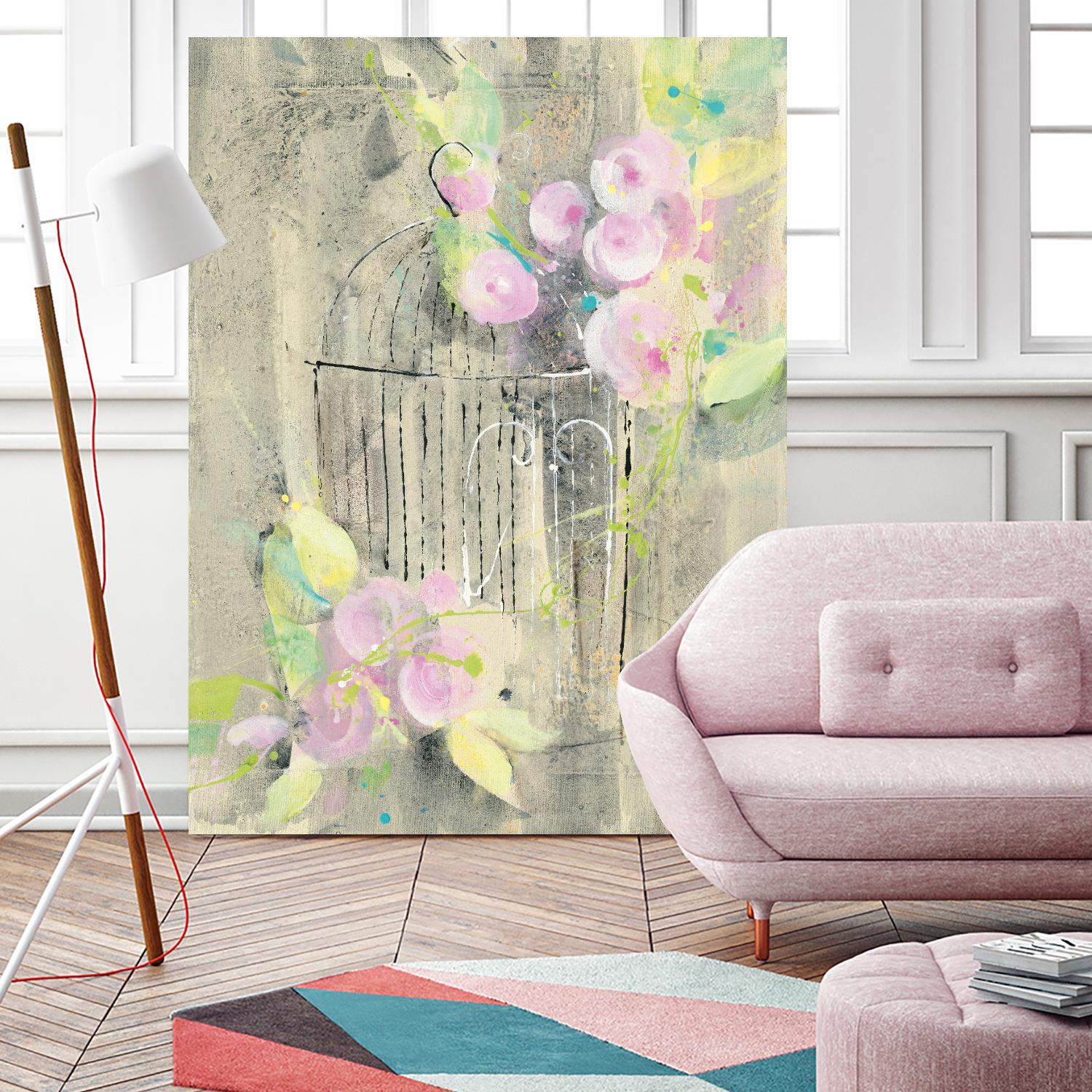 Birdcage Floral I by Albena Hristova on GIANT ART - pink floral