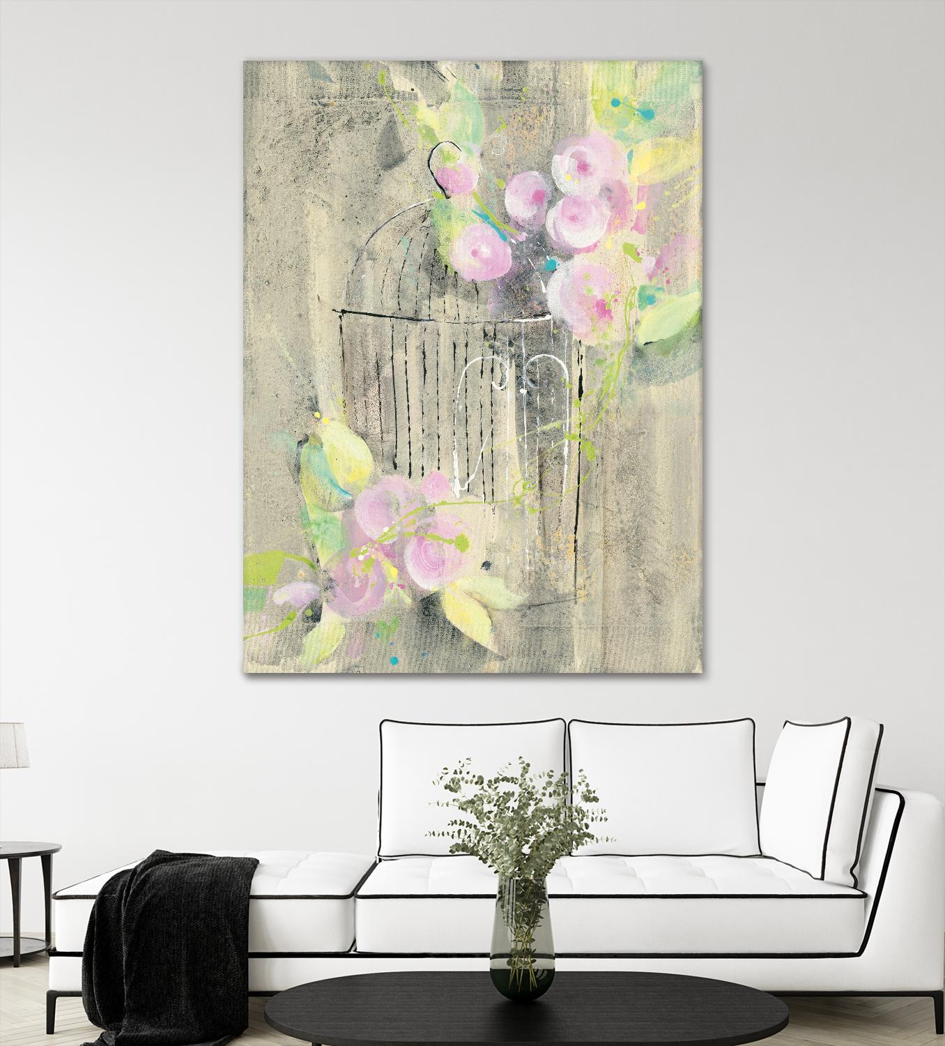 Birdcage Floral I by Albena Hristova on GIANT ART - pink floral