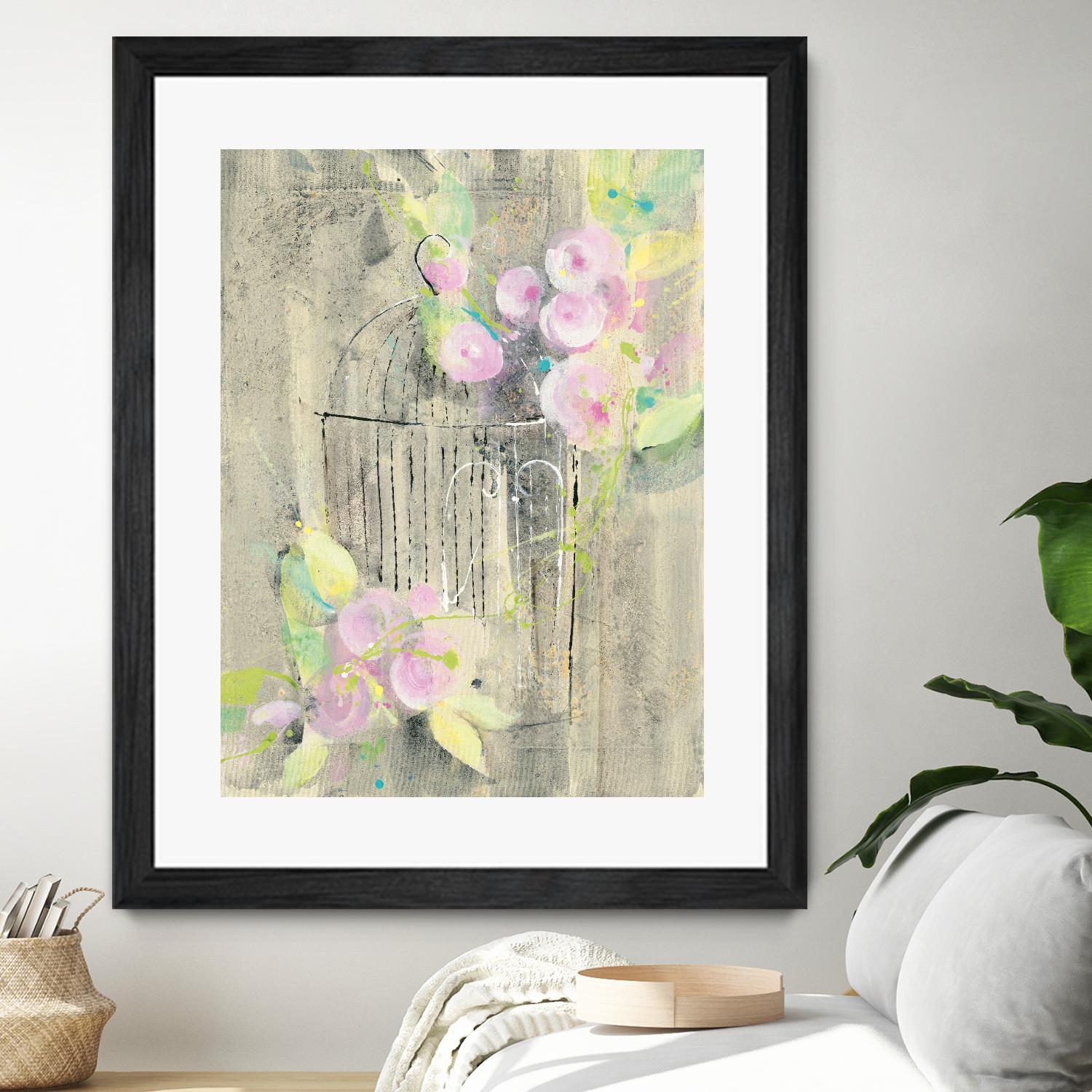 Birdcage Floral I by Albena Hristova on GIANT ART - pink floral