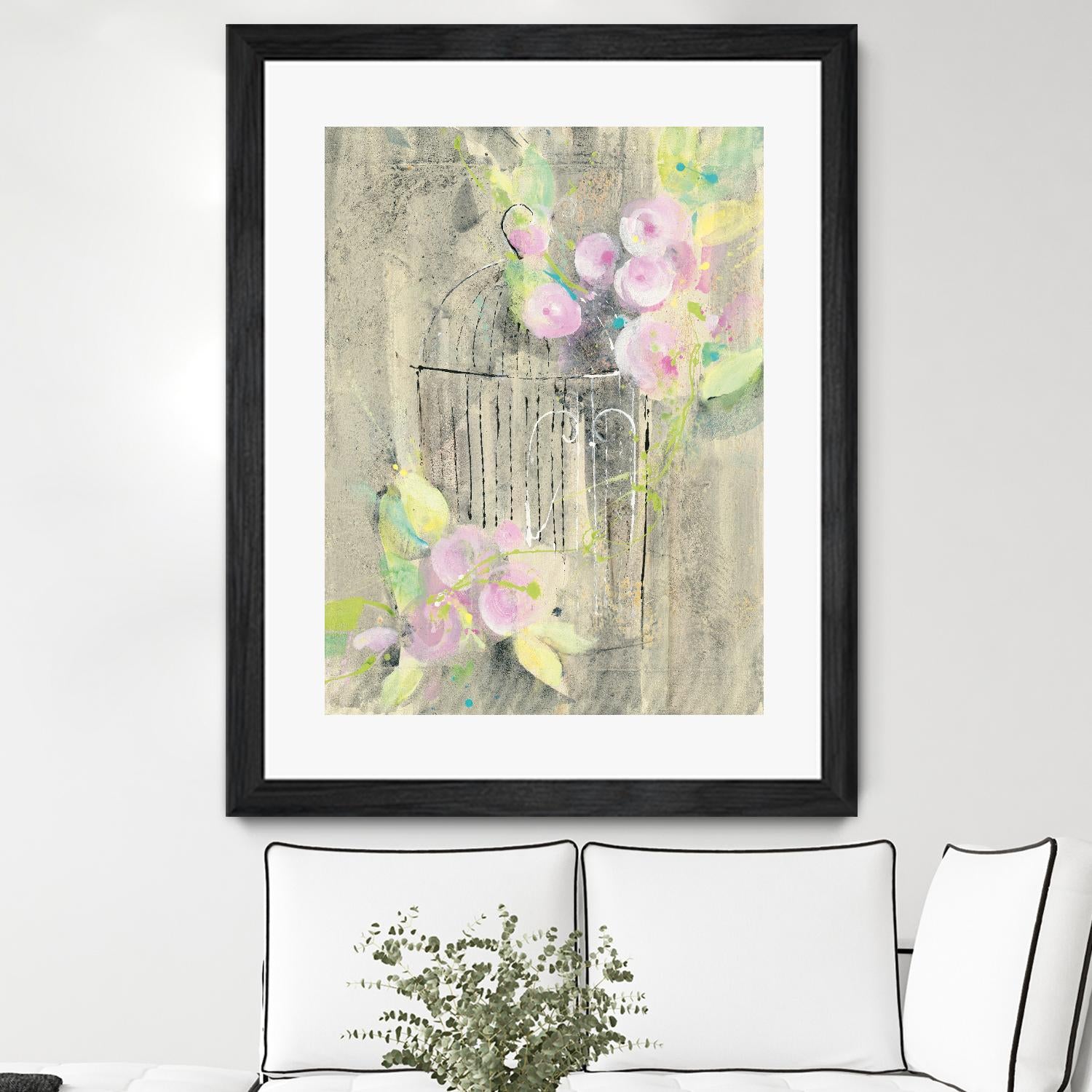 Birdcage Floral I by Albena Hristova on GIANT ART - pink floral
