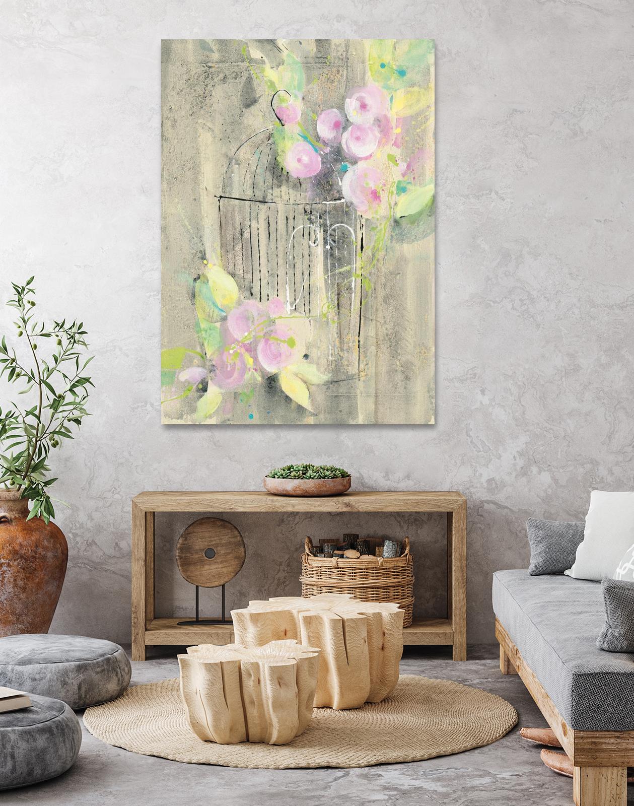 Birdcage Floral I by Albena Hristova on GIANT ART - pink floral