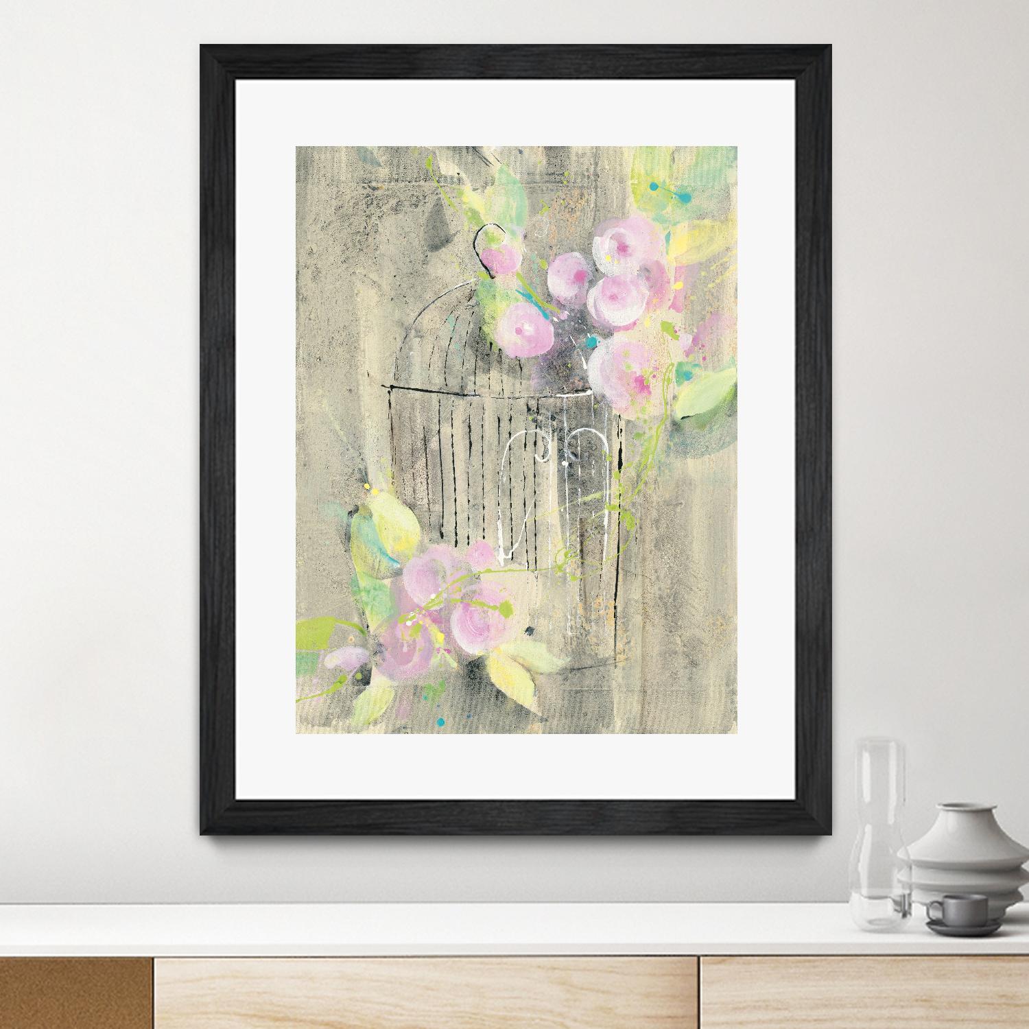 Birdcage Floral I by Albena Hristova on GIANT ART - pink floral