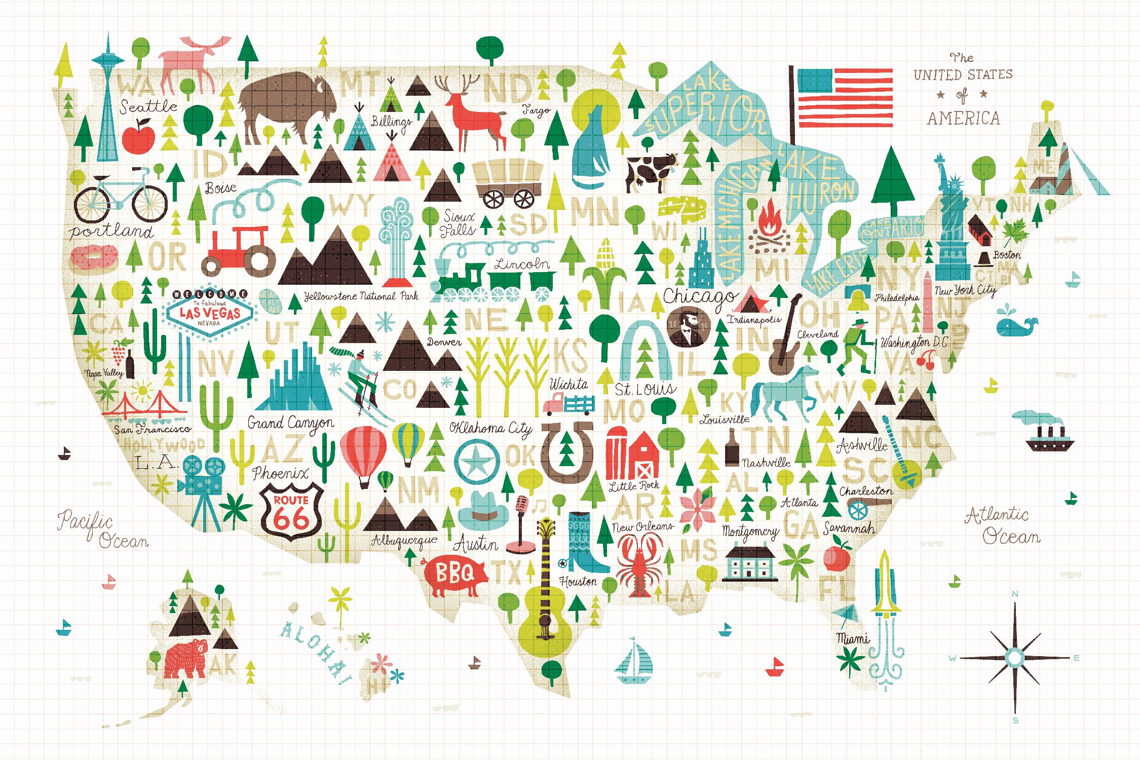 Illustrated USA by Michael Mullan on GIANT ART - green maps