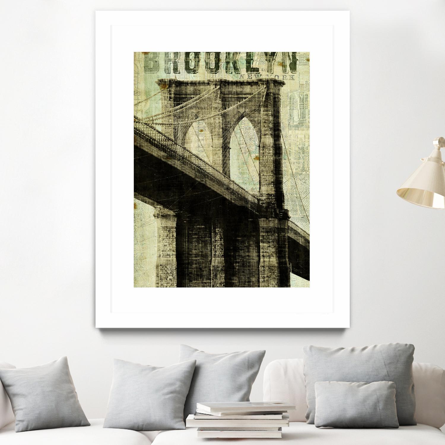 Vintage NY Brooklyn Bridge by Michael Mullan on GIANT ART - white architectural
