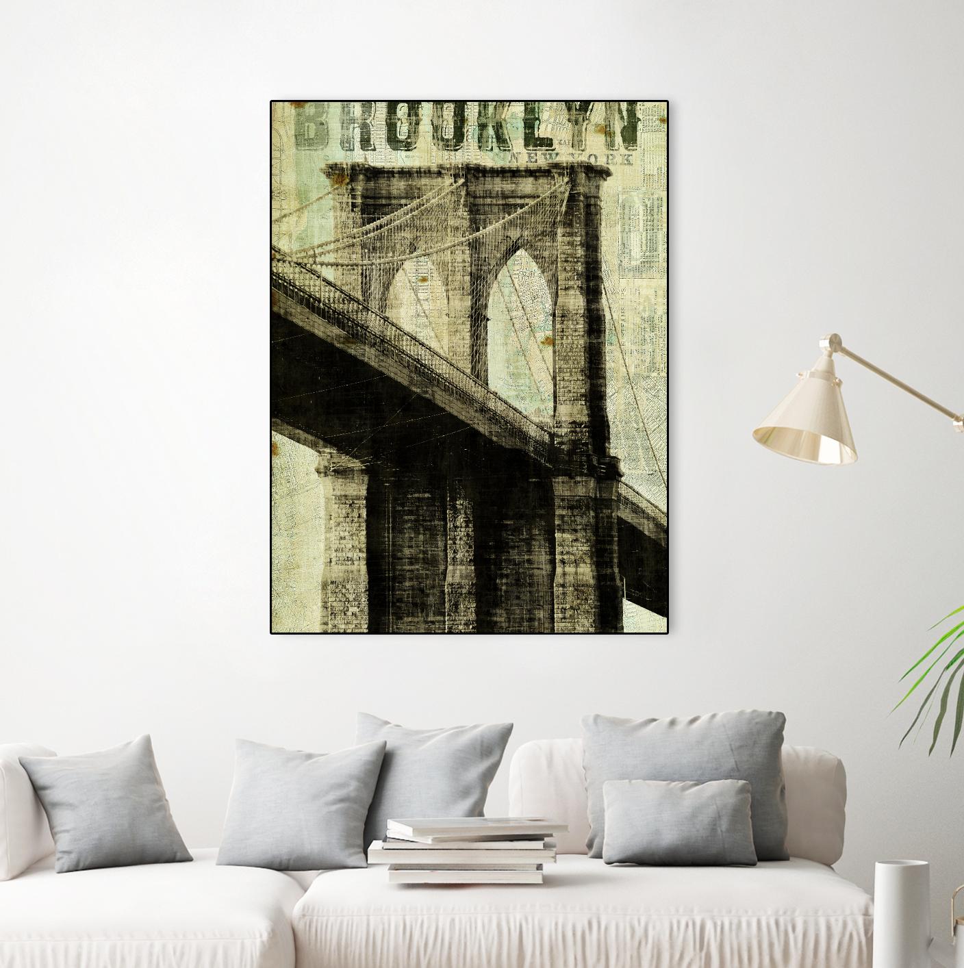 Vintage NY Brooklyn Bridge by Michael Mullan on GIANT ART - white architectural