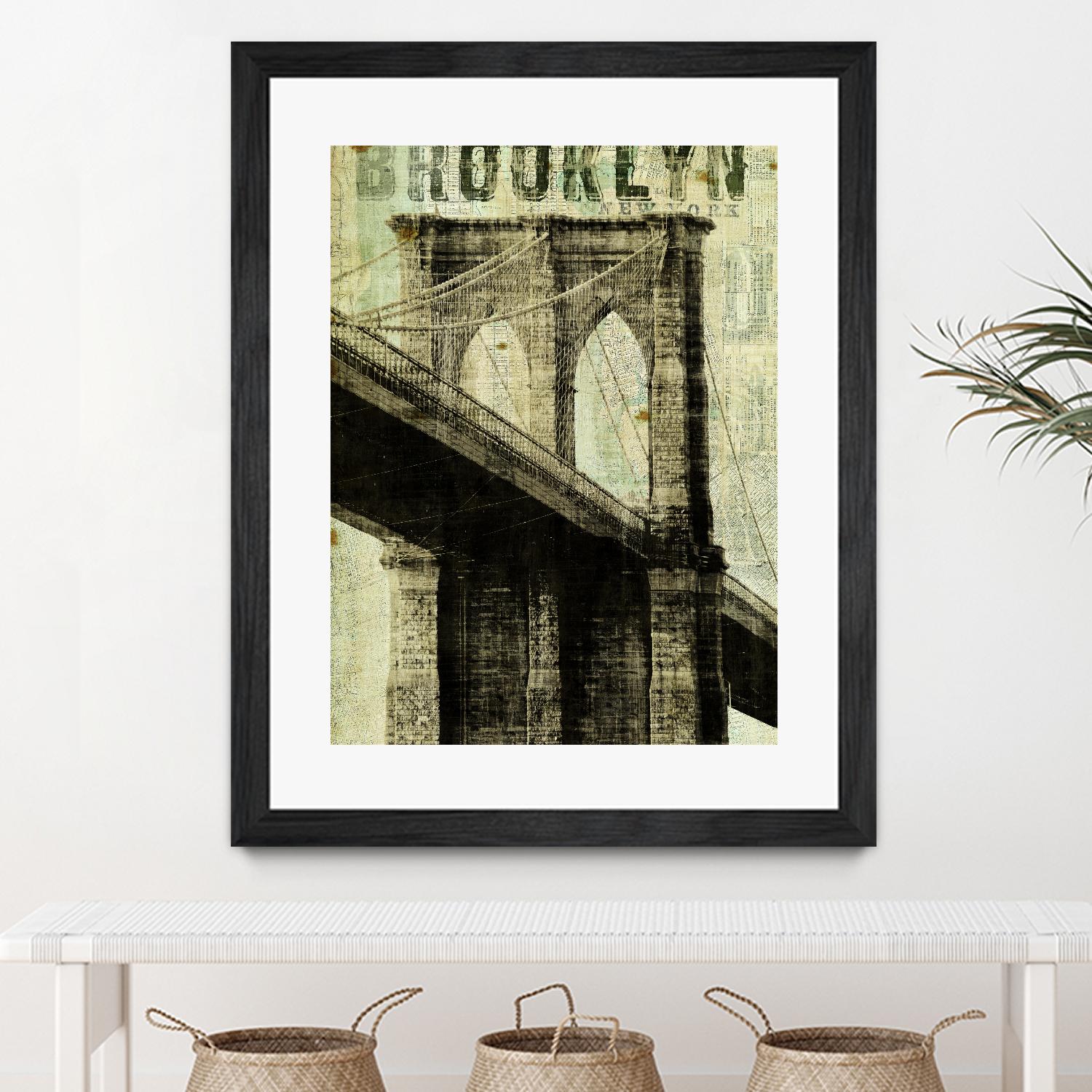 Vintage NY Brooklyn Bridge by Michael Mullan on GIANT ART - white architectural