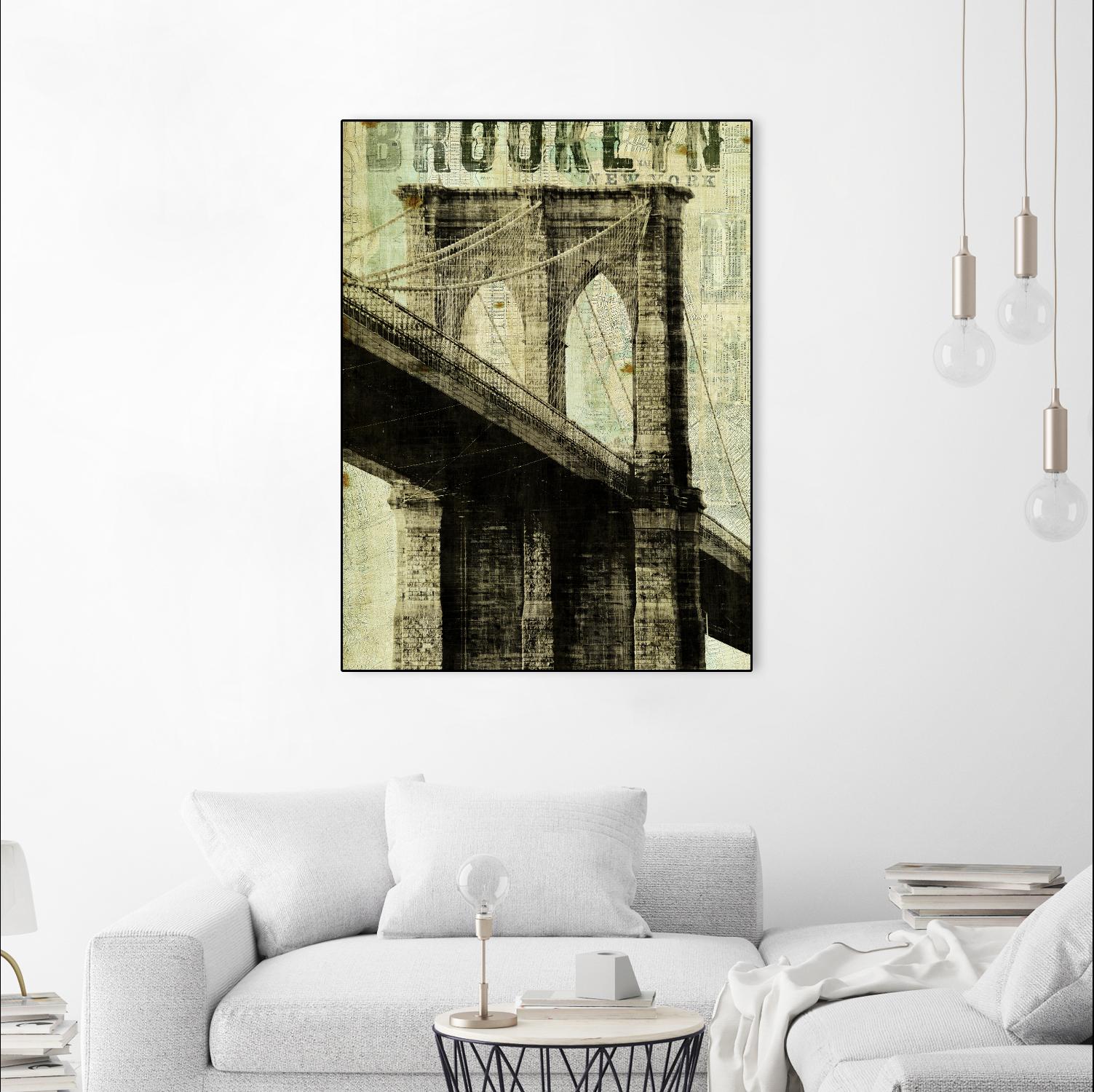 Vintage NY Brooklyn Bridge by Michael Mullan on GIANT ART - white architectural