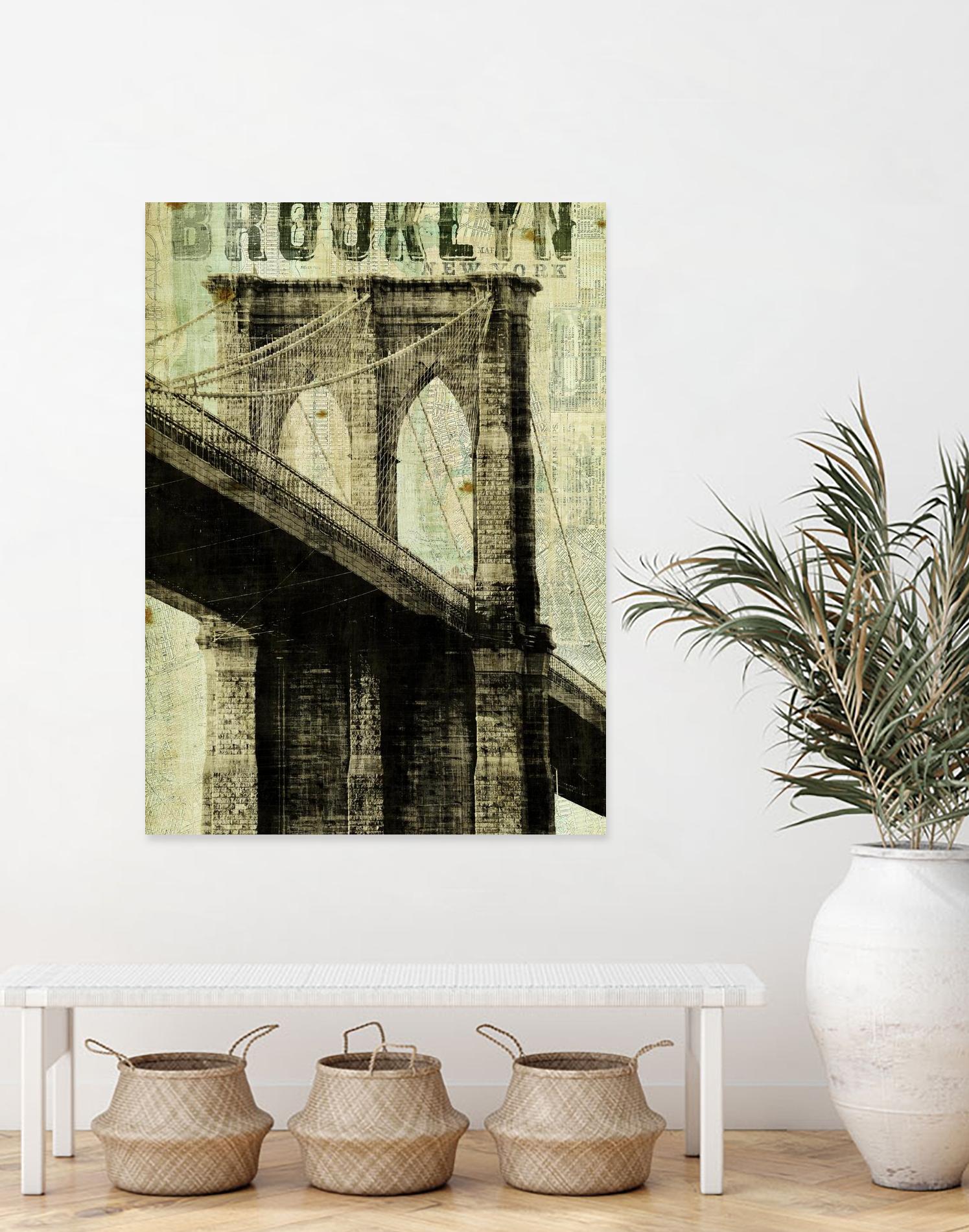 Vintage NY Brooklyn Bridge by Michael Mullan on GIANT ART - white architectural
