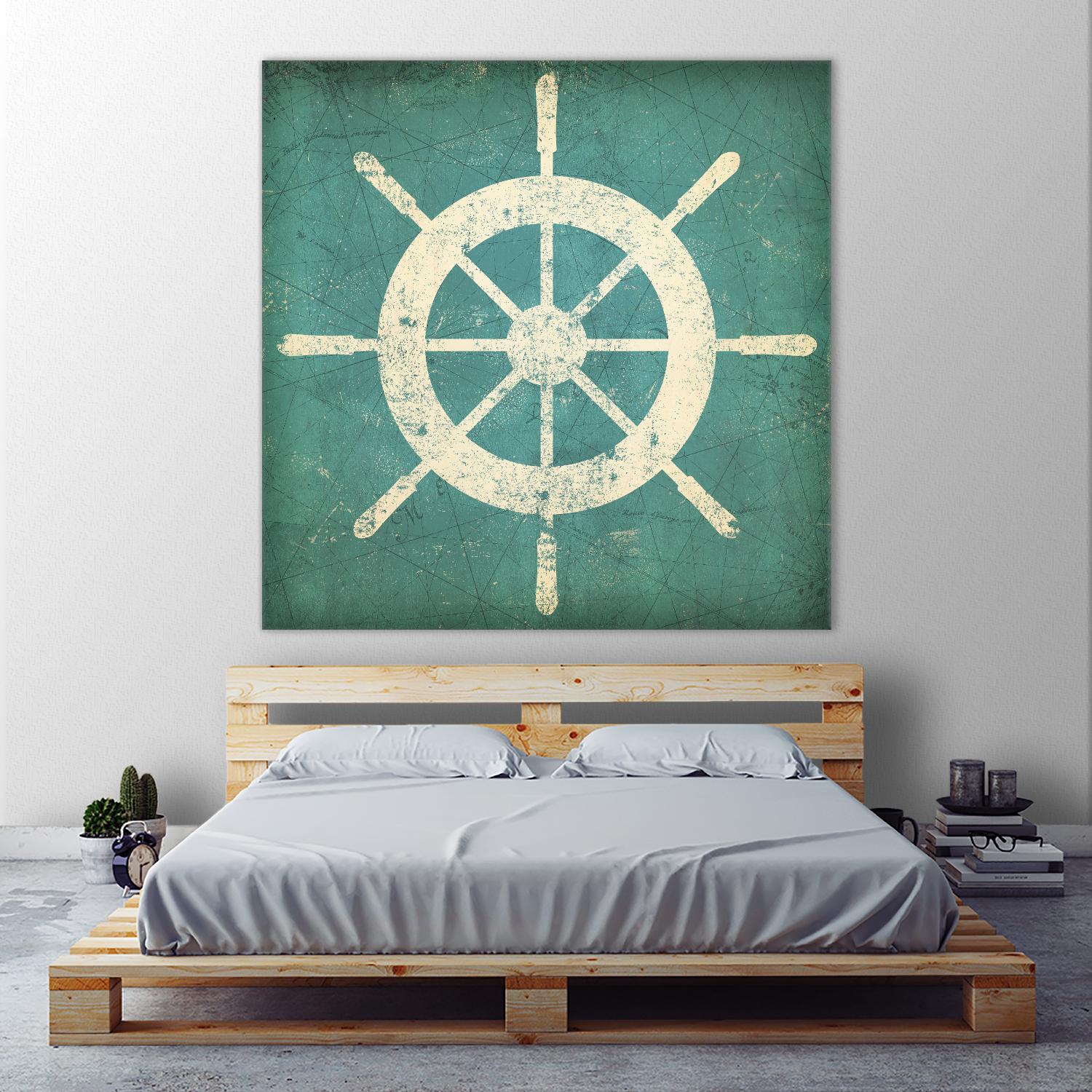 Nautical Shipwheel Blue by Ryan Fowler on GIANT ART - white nautical