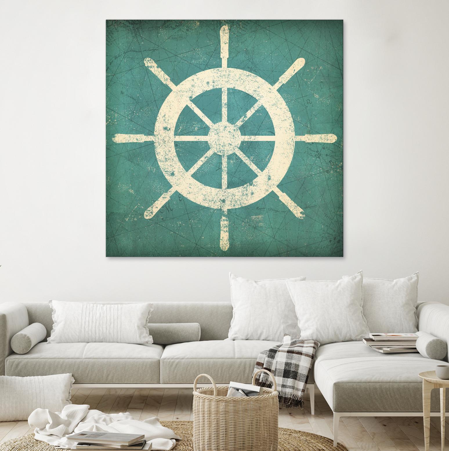 Nautical Shipwheel Blue by Ryan Fowler on GIANT ART - white nautical