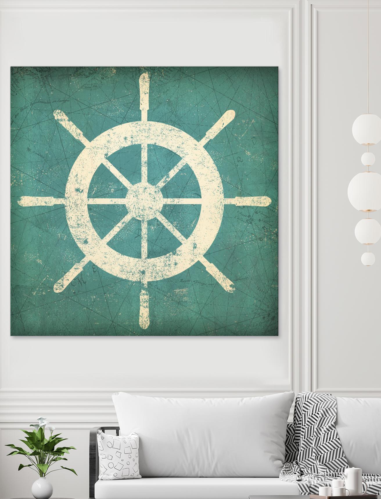 Nautical Shipwheel Blue by Ryan Fowler on GIANT ART - white nautical