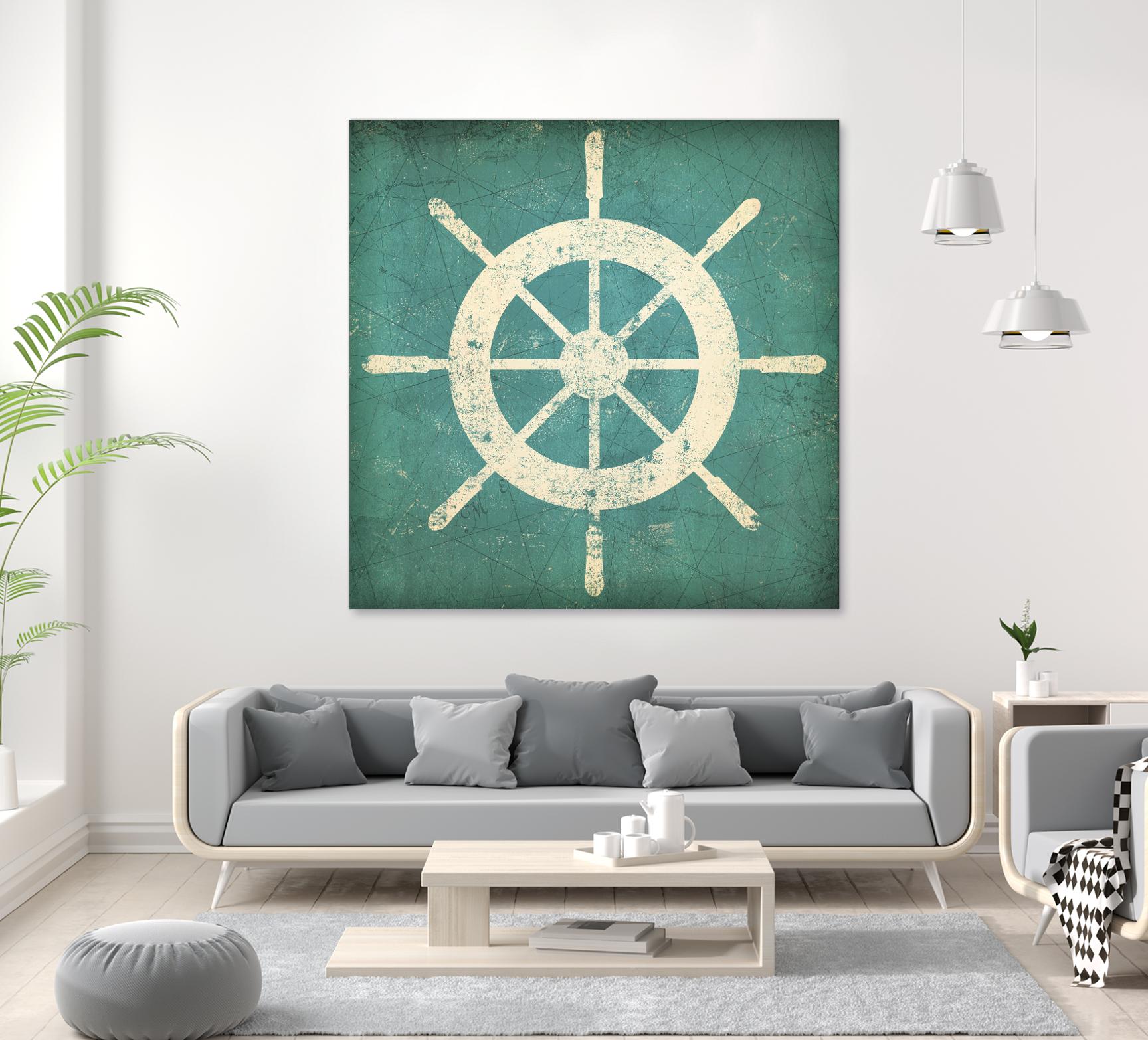 Nautical Shipwheel Blue by Ryan Fowler on GIANT ART - white nautical