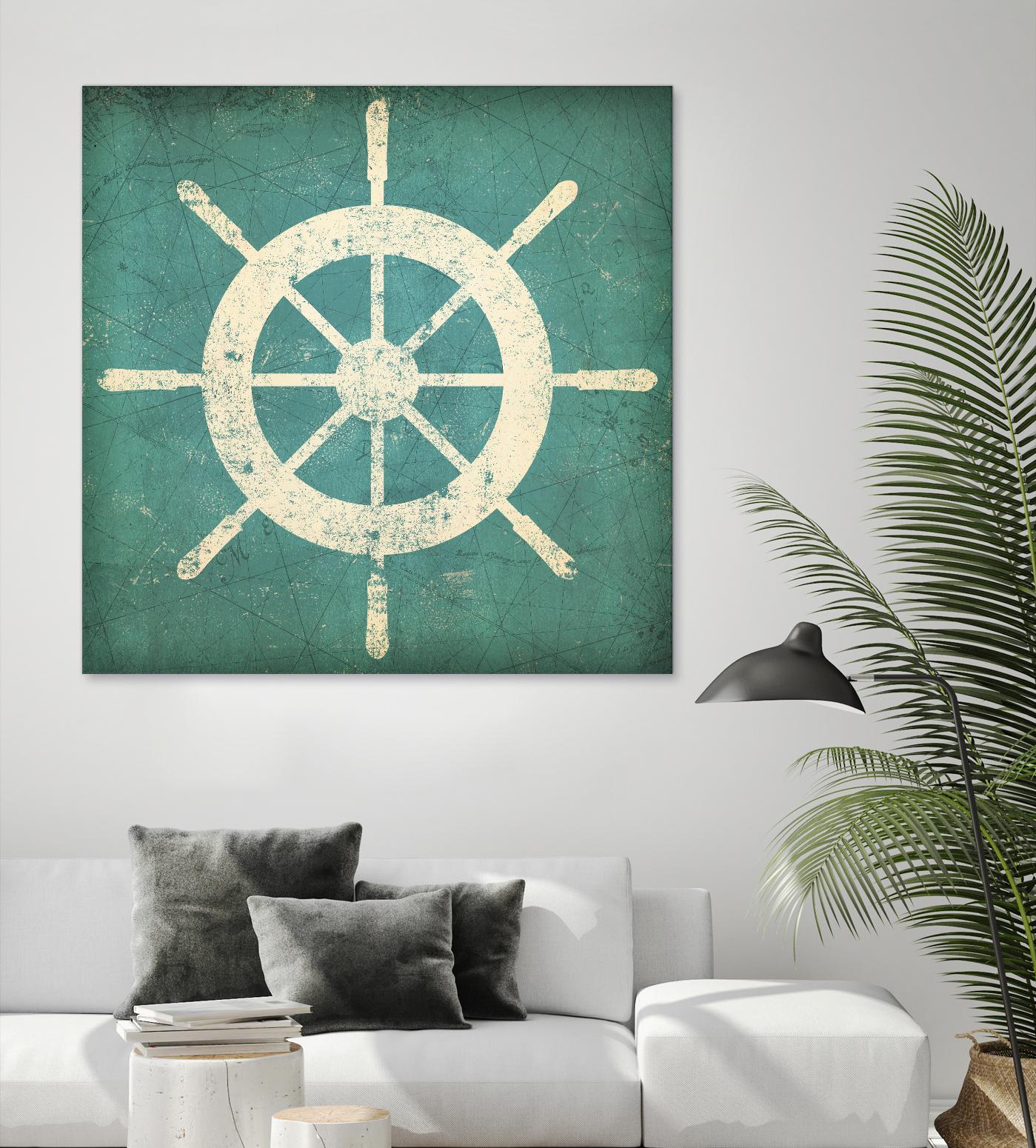 Nautical Shipwheel Blue by Ryan Fowler on GIANT ART - white nautical