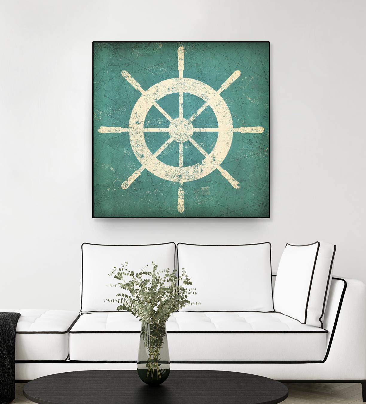 Nautical Shipwheel Blue by Ryan Fowler on GIANT ART - white nautical