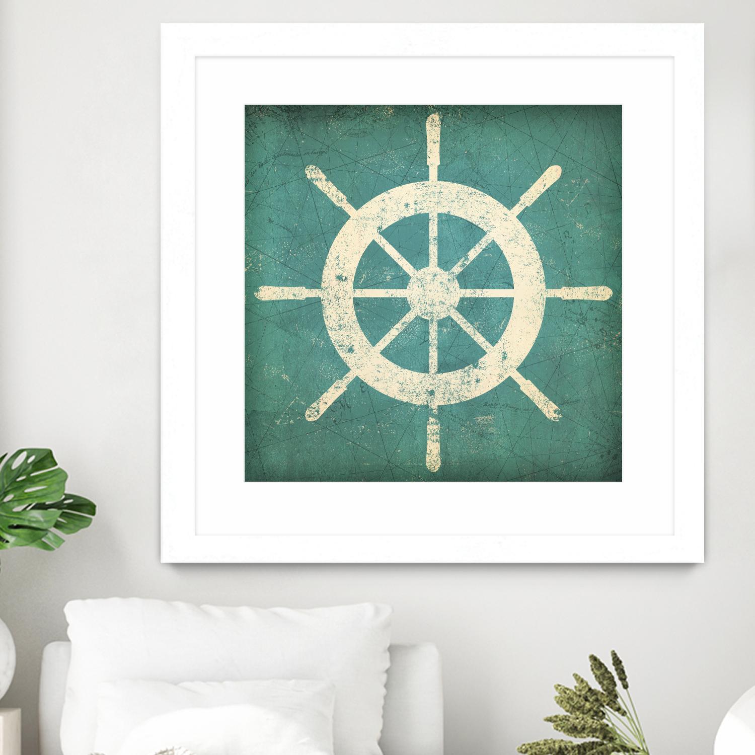 Nautical Shipwheel Blue by Ryan Fowler on GIANT ART - white nautical